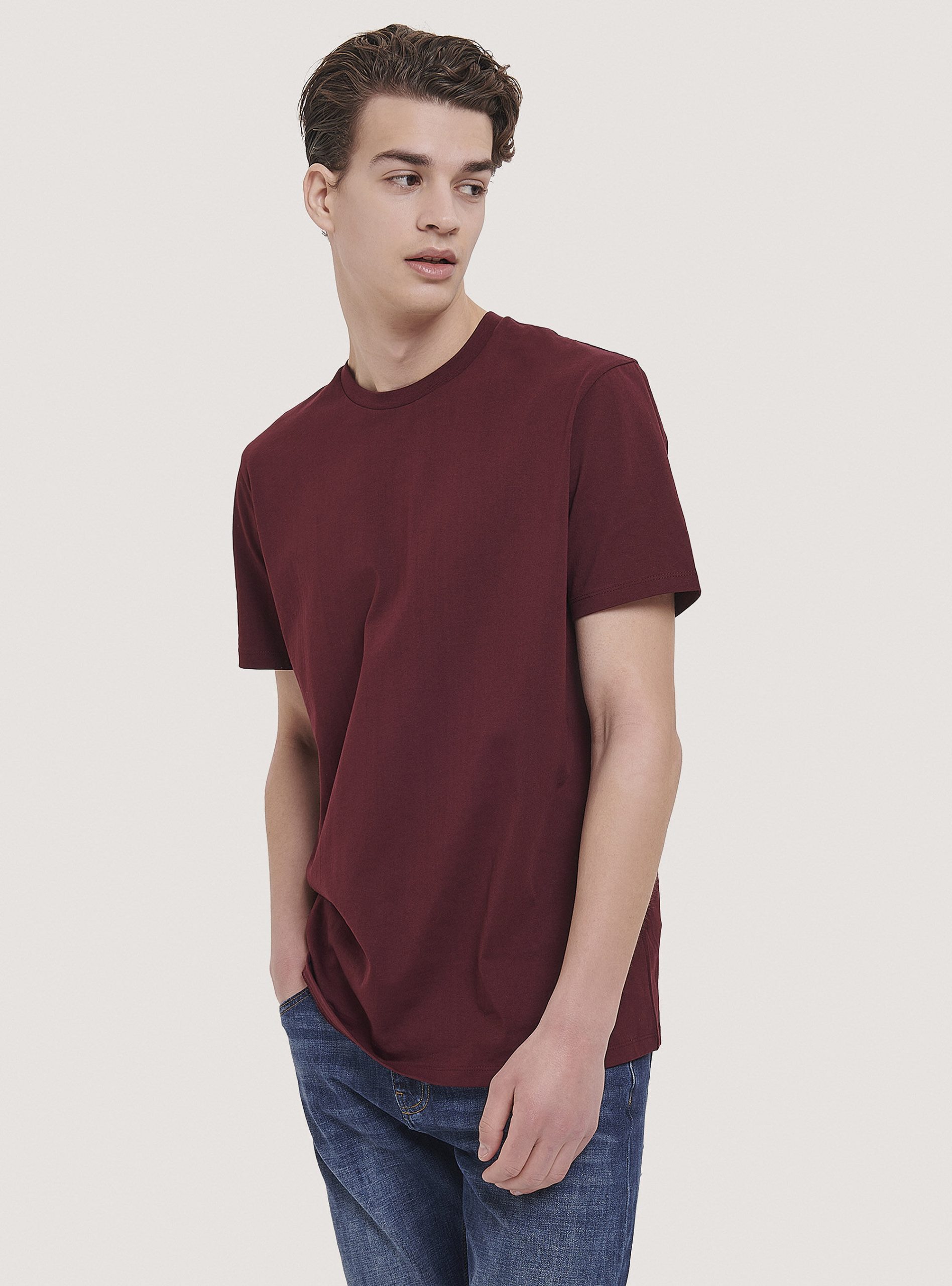 Alcott Basic Cotton T-Shirt T-Shirts Männer Preisniveau C3443 Bordeaux – 2