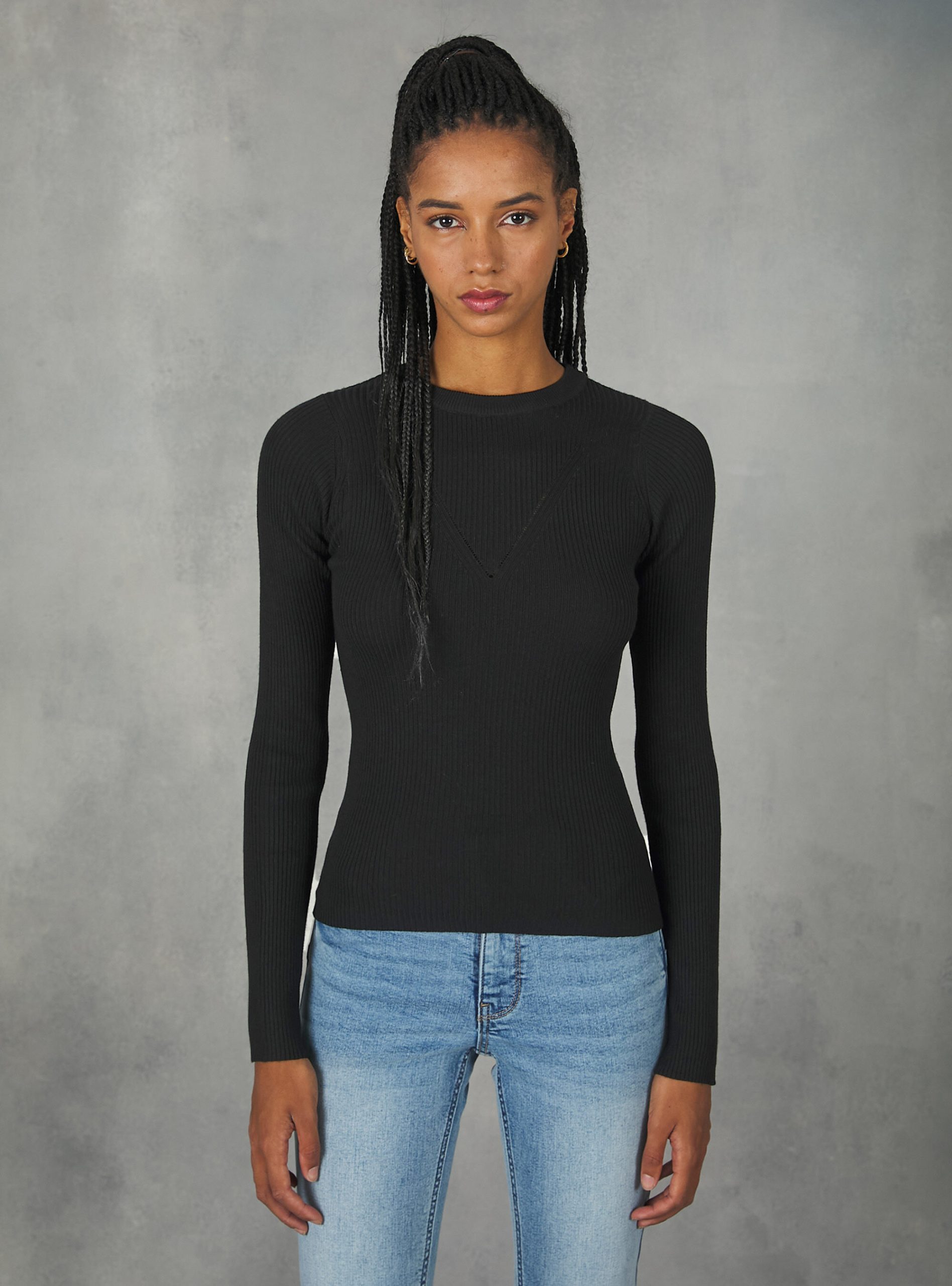 Alcott Bk1 Black Frauen Pullover With V Motif Strickwaren Verkauf – 1