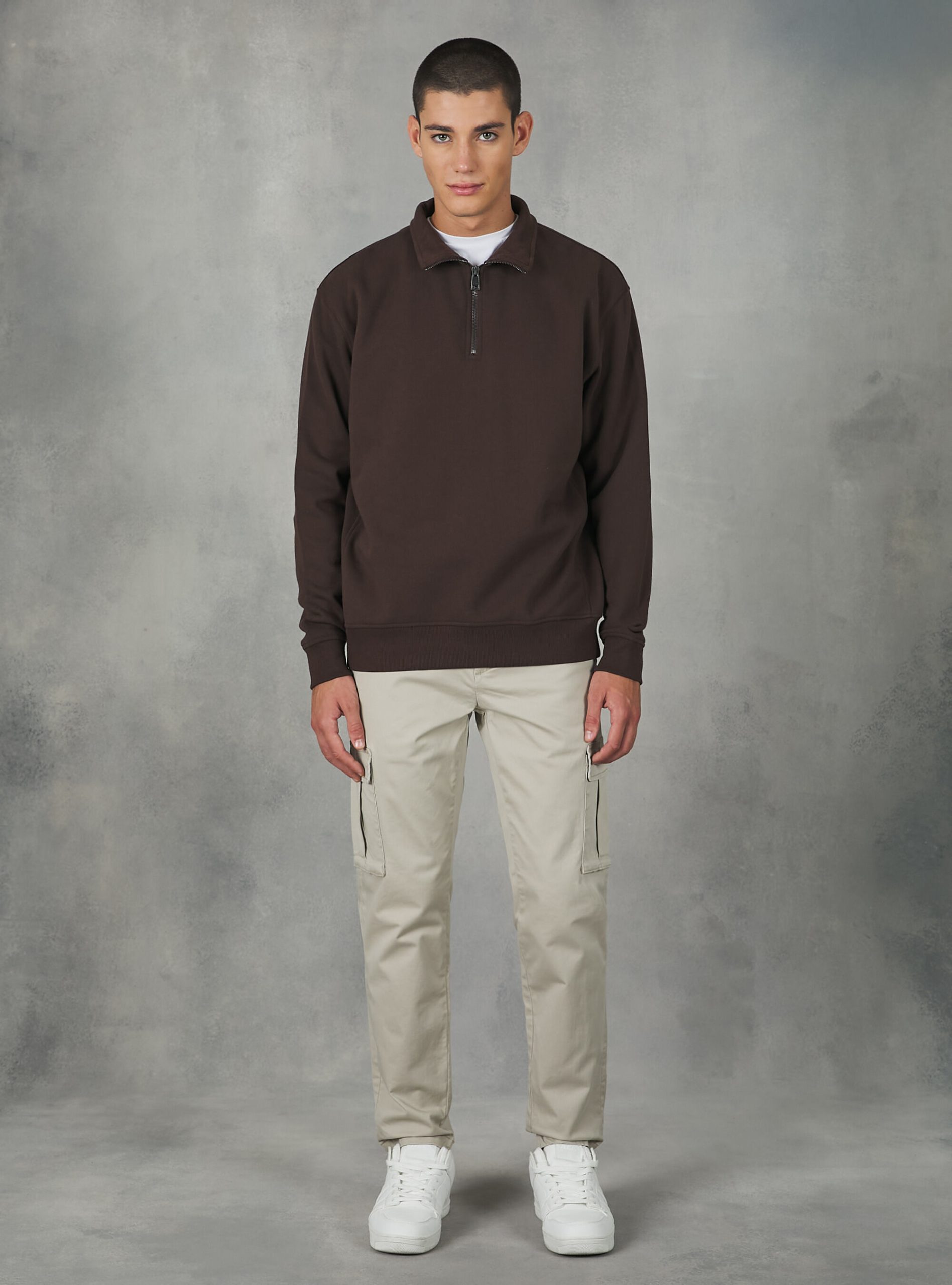 Alcott Br1 Brown Dark Plain-Coloured Half-Neck Sweatshirt Männer Sweatshirts Innovativ – 2