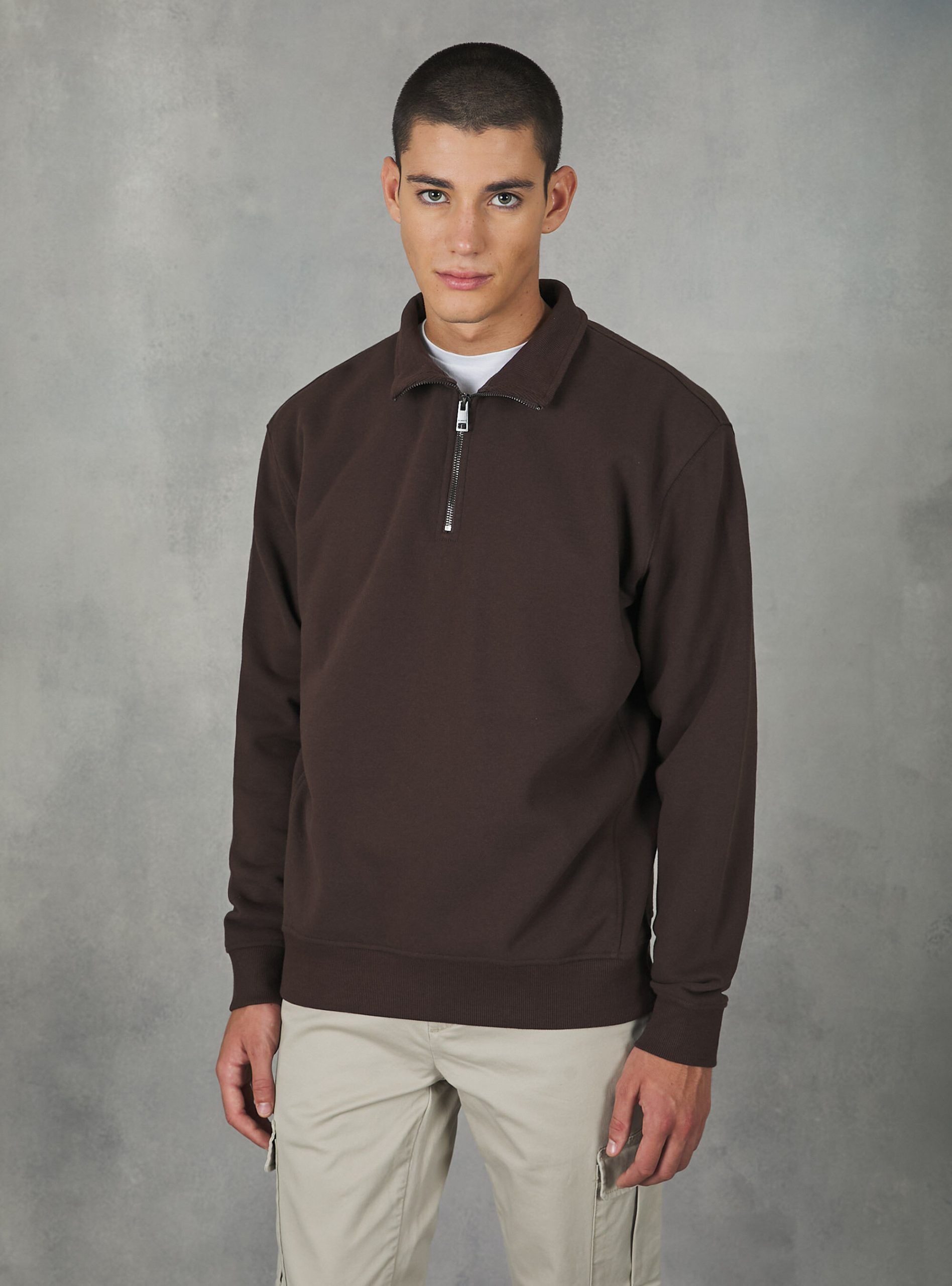Alcott Br1 Brown Dark Plain-Coloured Half-Neck Sweatshirt Männer Sweatshirts Innovativ – 1