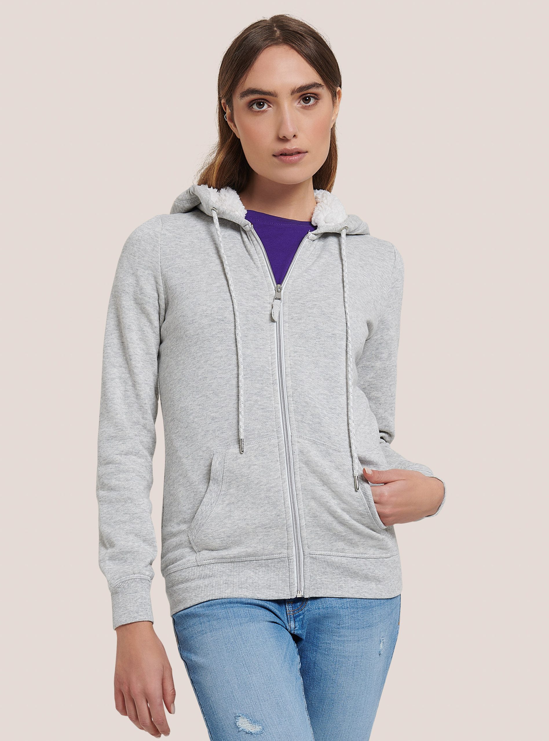 Alcott C0006 Ice Melange Sweatshirt Mit Reißverschluss Und Kapuze Aus Kunstfell Frauen Produkt Sweatshirts – 1