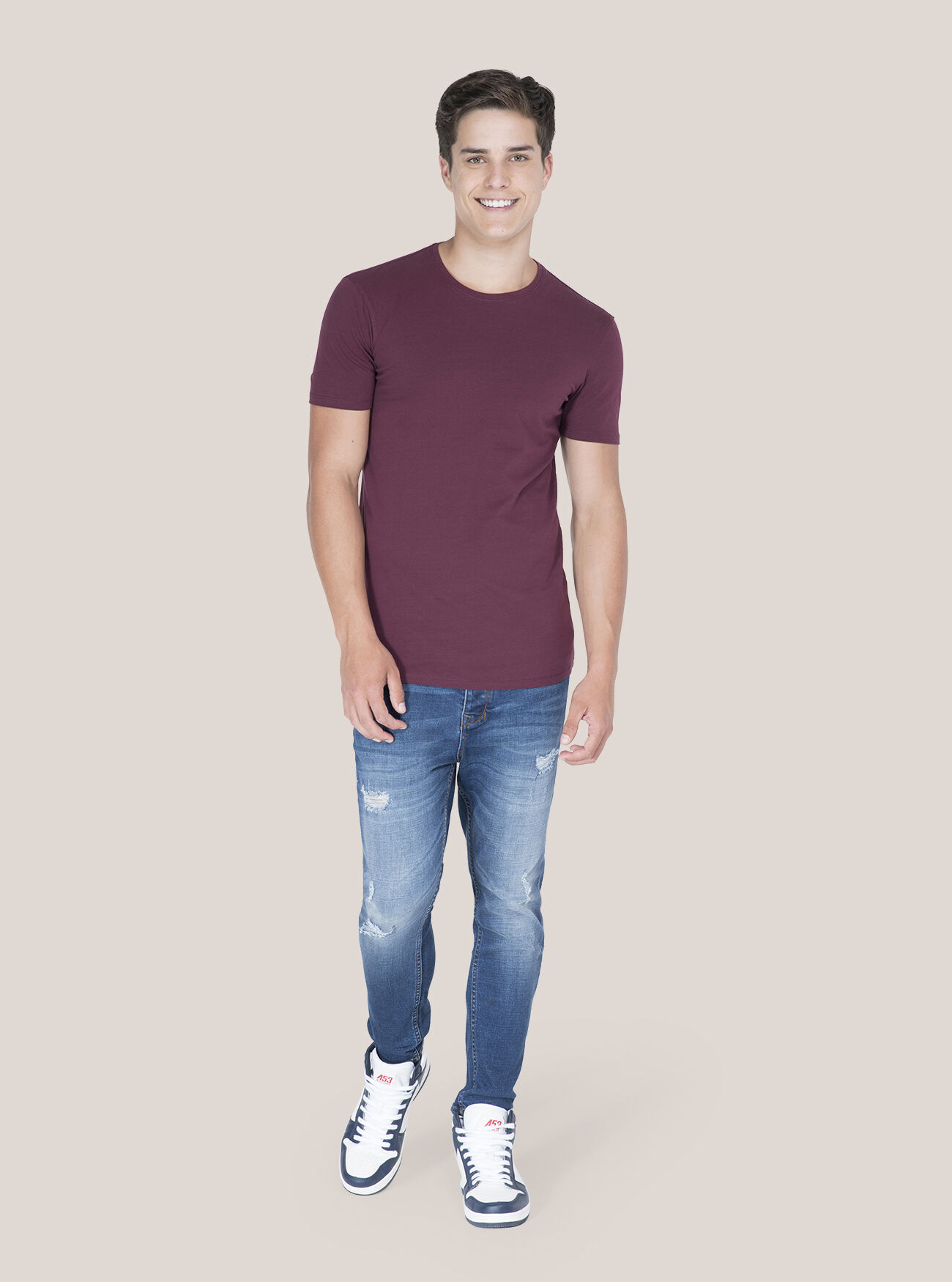 Alcott C3319 Bordeaux T-Shirts Einfarbiges Basic-T-Shirt Mit Rundhalsausschnitt Männer Exklusiv – 1