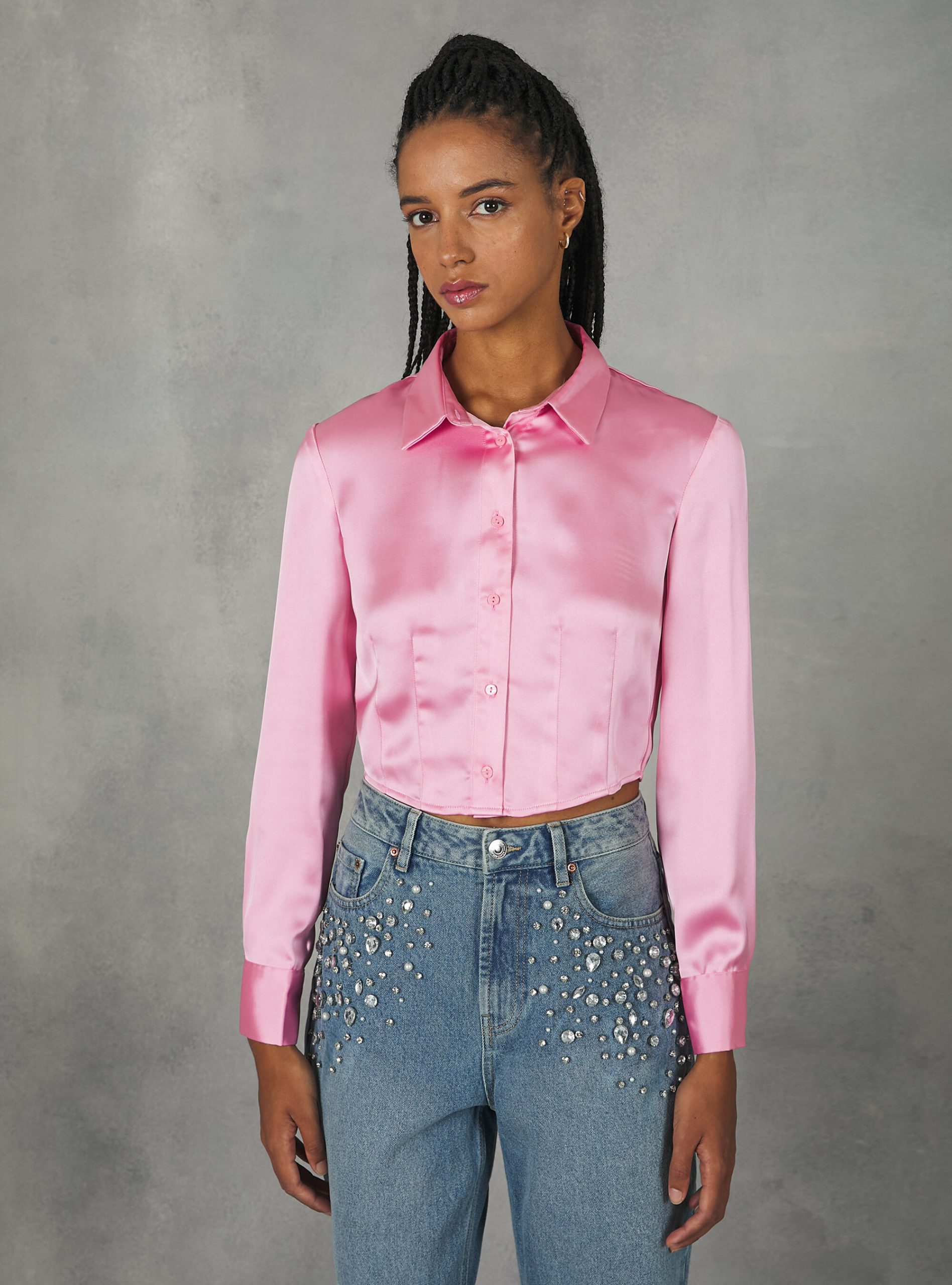 Alcott Cropped Satin Shirt With Darts Beschaffung Pk2 Pink Medium Frauen Hemden – 2