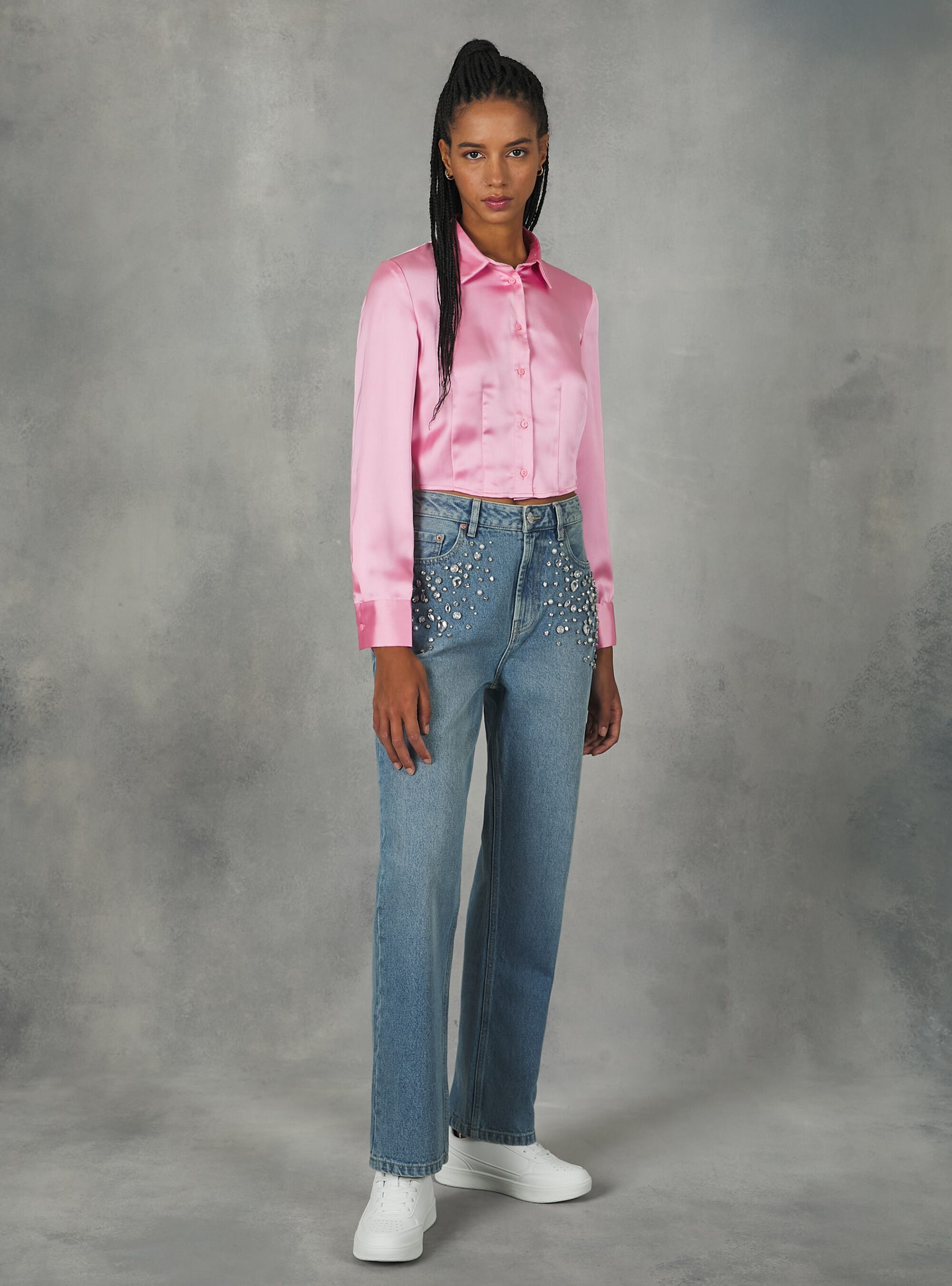 Alcott Cropped Satin Shirt With Darts Beschaffung Pk2 Pink Medium Frauen Hemden – 1