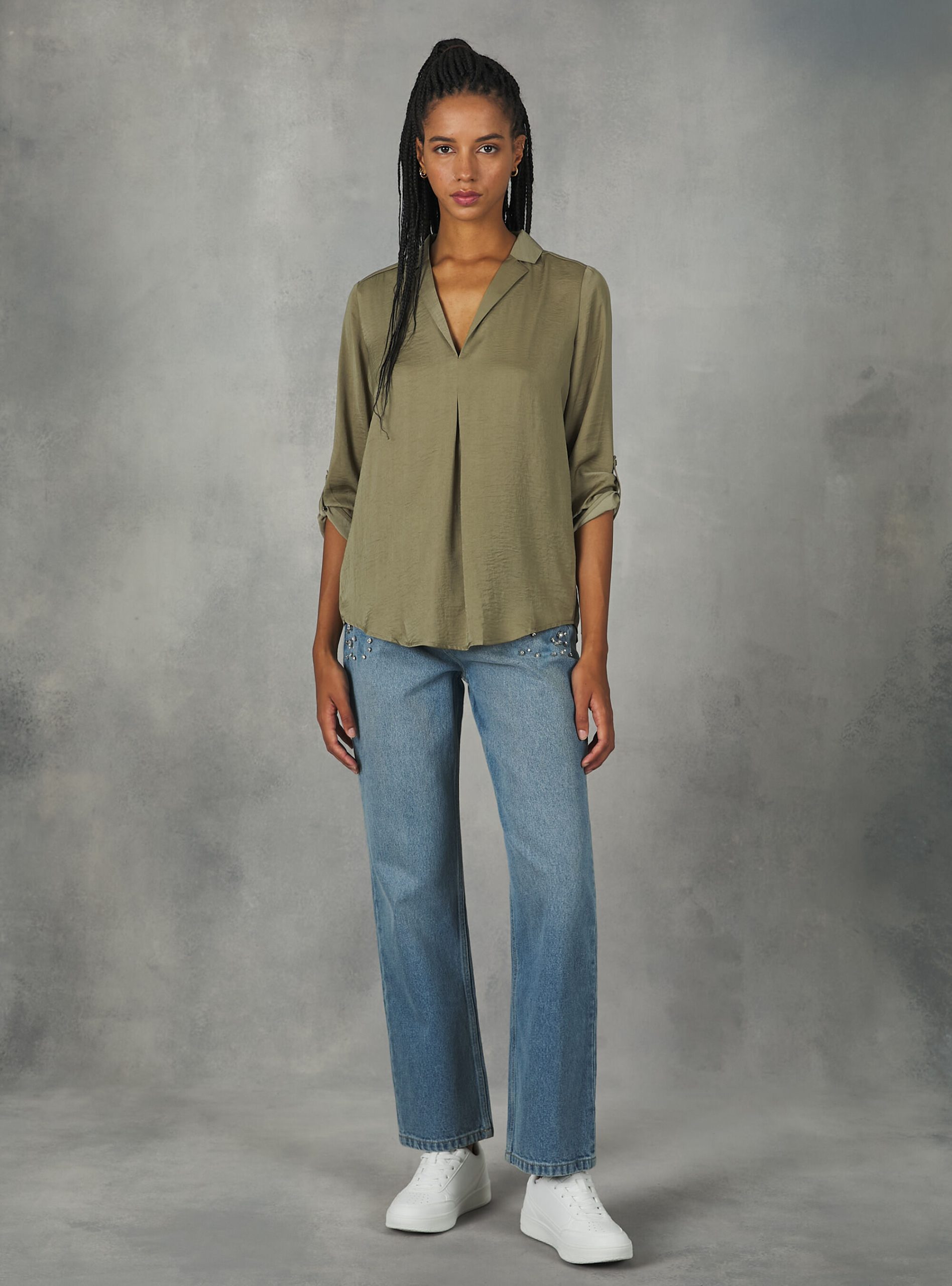 Alcott Ky2 Kaky Medium Hemden Plain-Coloured Blouse With Lapel Neckline Frauen 2024 – 2