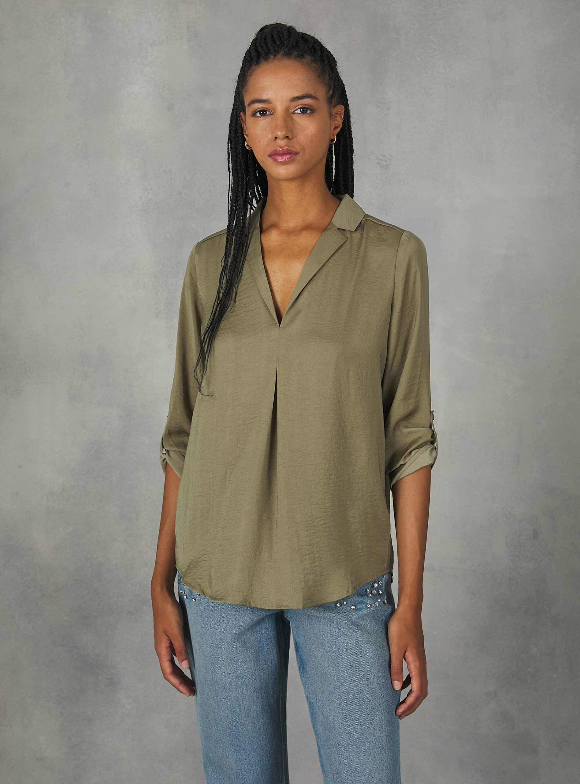 Alcott Ky2 Kaky Medium Hemden Plain-Coloured Blouse With Lapel Neckline Frauen 2024 – 1