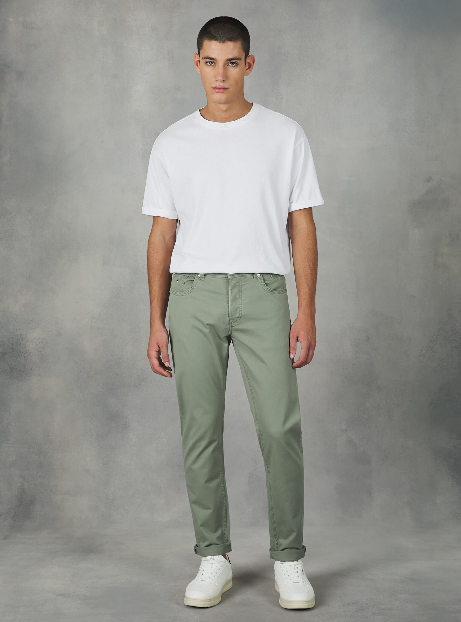 Alcott Männer Gn2 Green Medium Skinny Fit Cotton Trousers Hosen Verkauf – 2