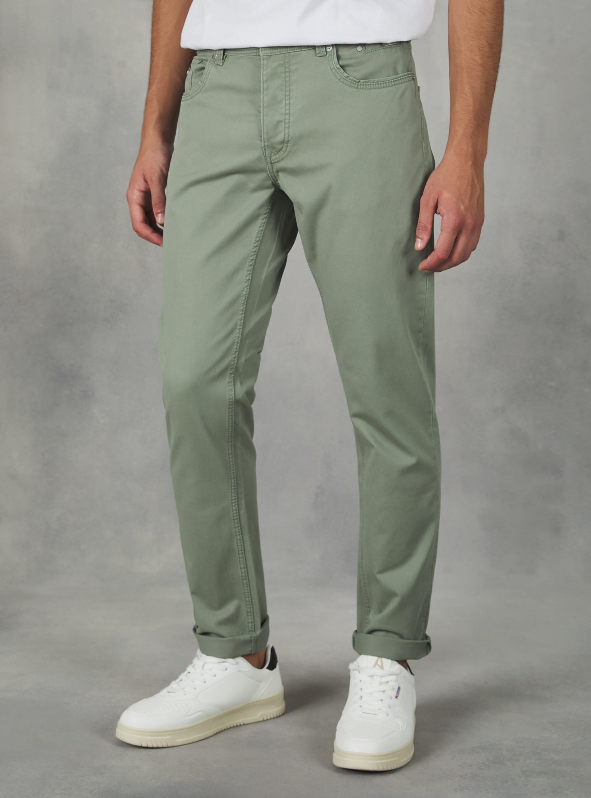 Alcott Männer Gn2 Green Medium Skinny Fit Cotton Trousers Hosen Verkauf – 1