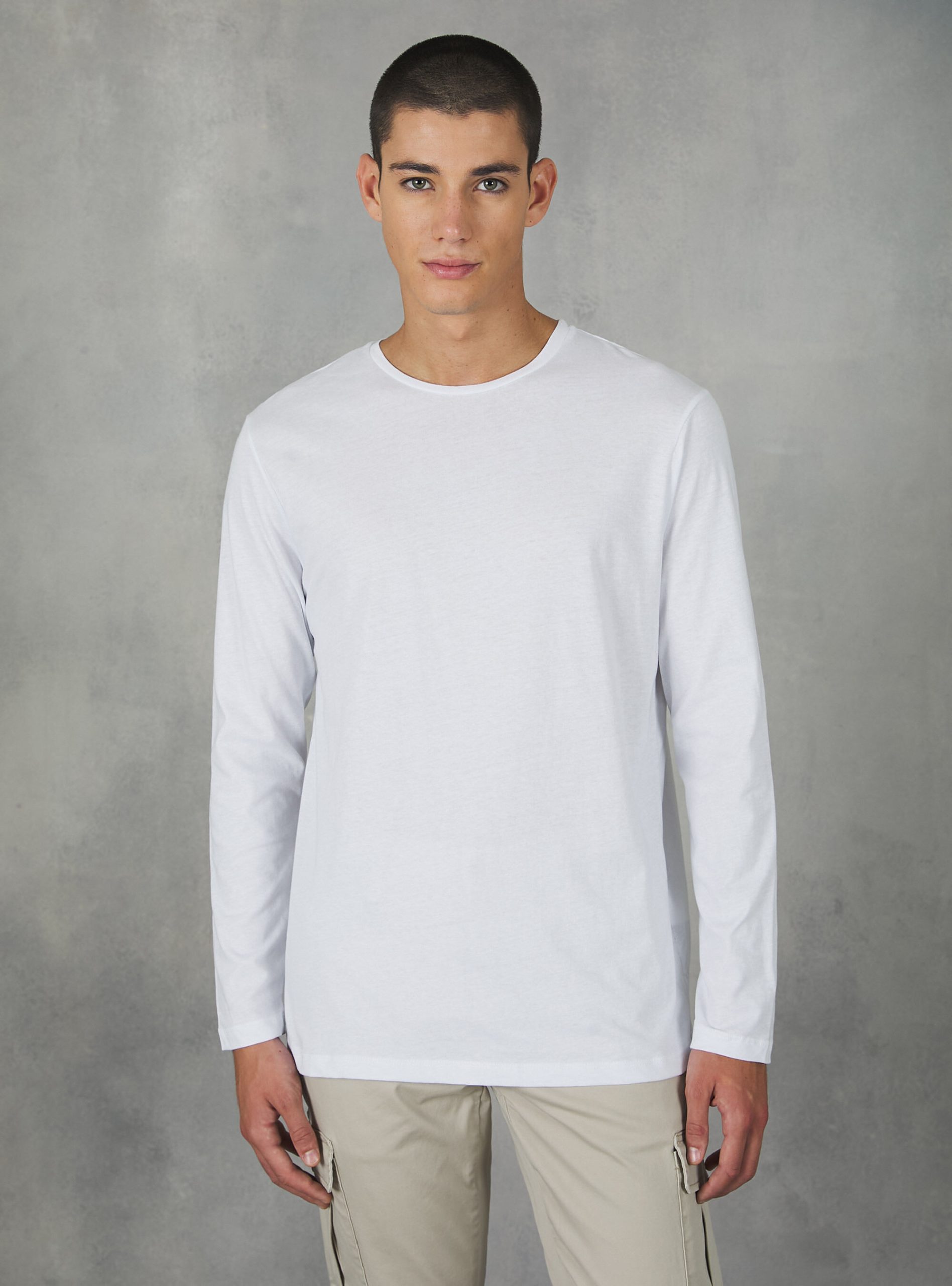 Alcott Männer Long-Sleeved Cotton T-Shirt Wh2 White Pflegeleicht T-Shirts – 1