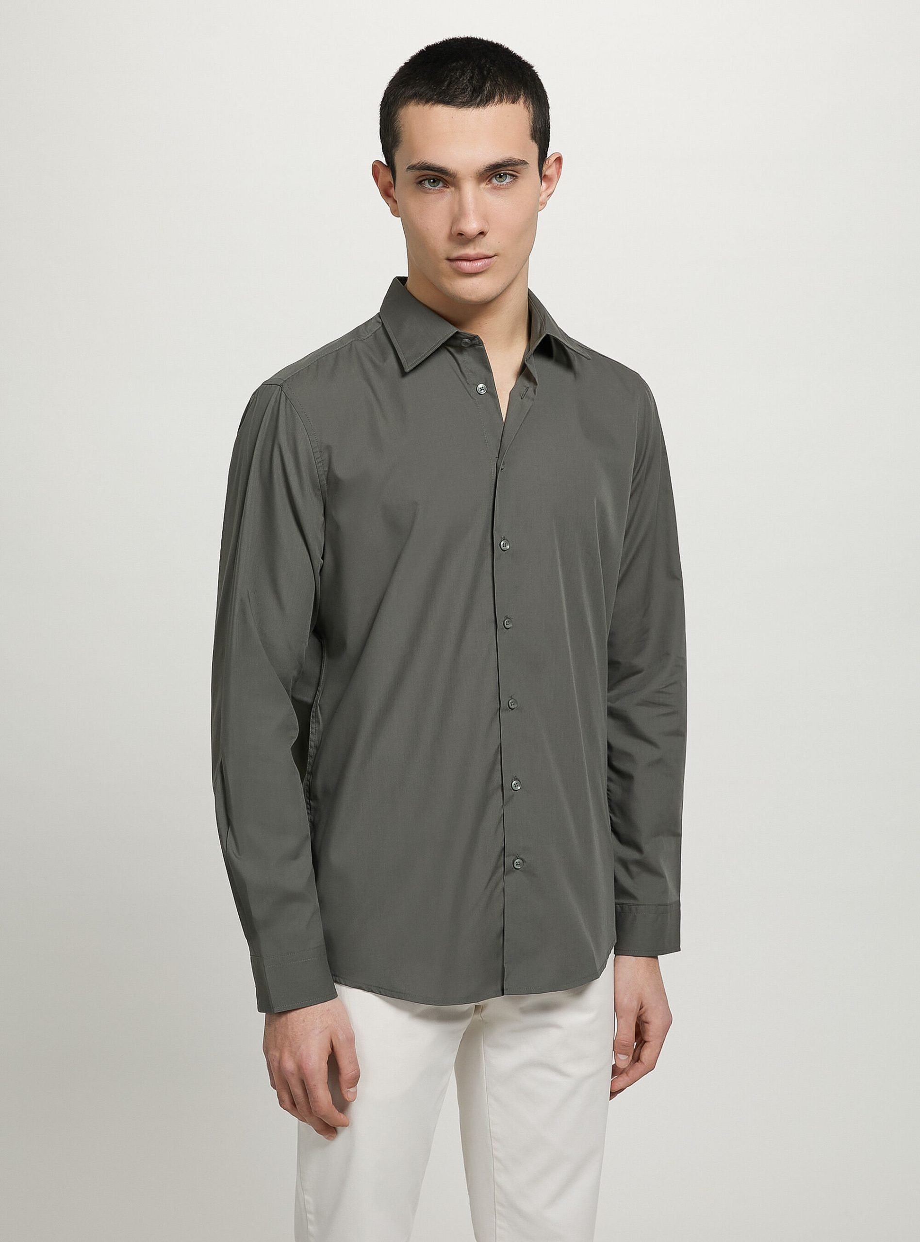 Alcott Männer Plain-Coloured Long-Sleeved Shirt C6603 Kaky Bestellung Hemden – 2
