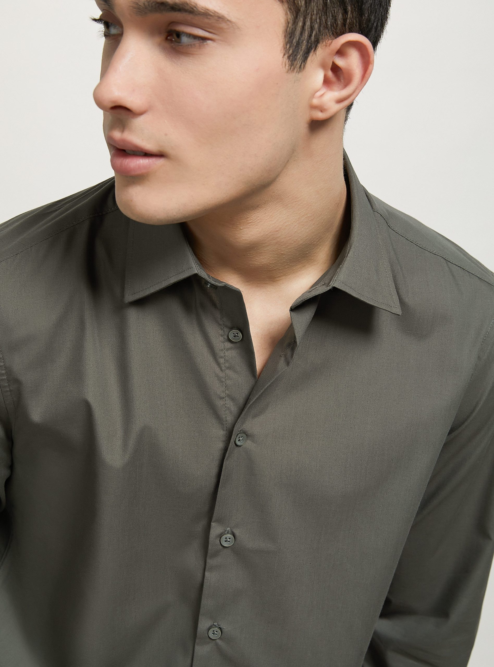 Alcott Männer Plain-Coloured Long-Sleeved Shirt C6603 Kaky Bestellung Hemden – 1