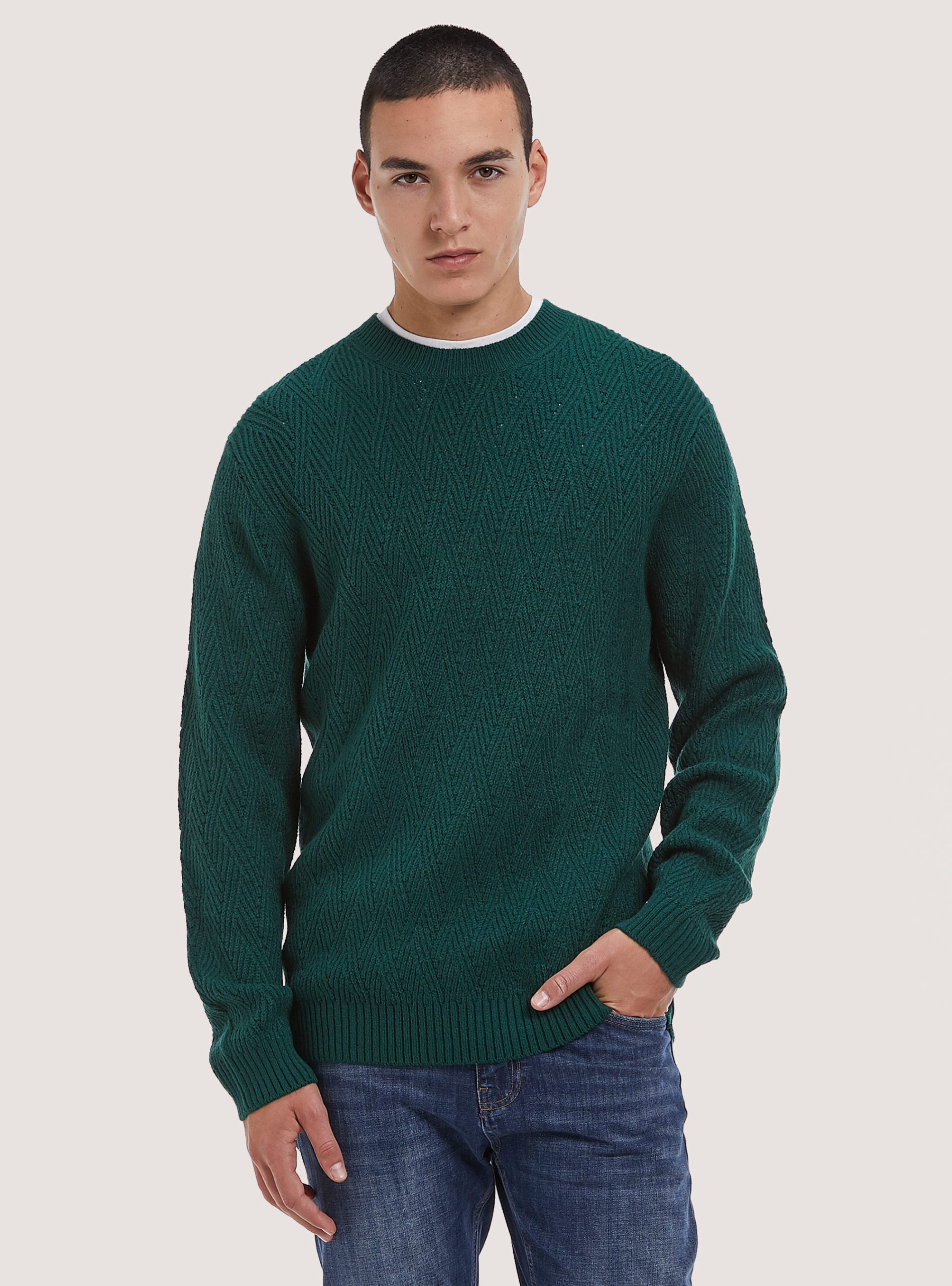 Alcott Soft Pullover With Geometric Texture Innovativ Männer Strickwaren Gn1 Green Dark – 2
