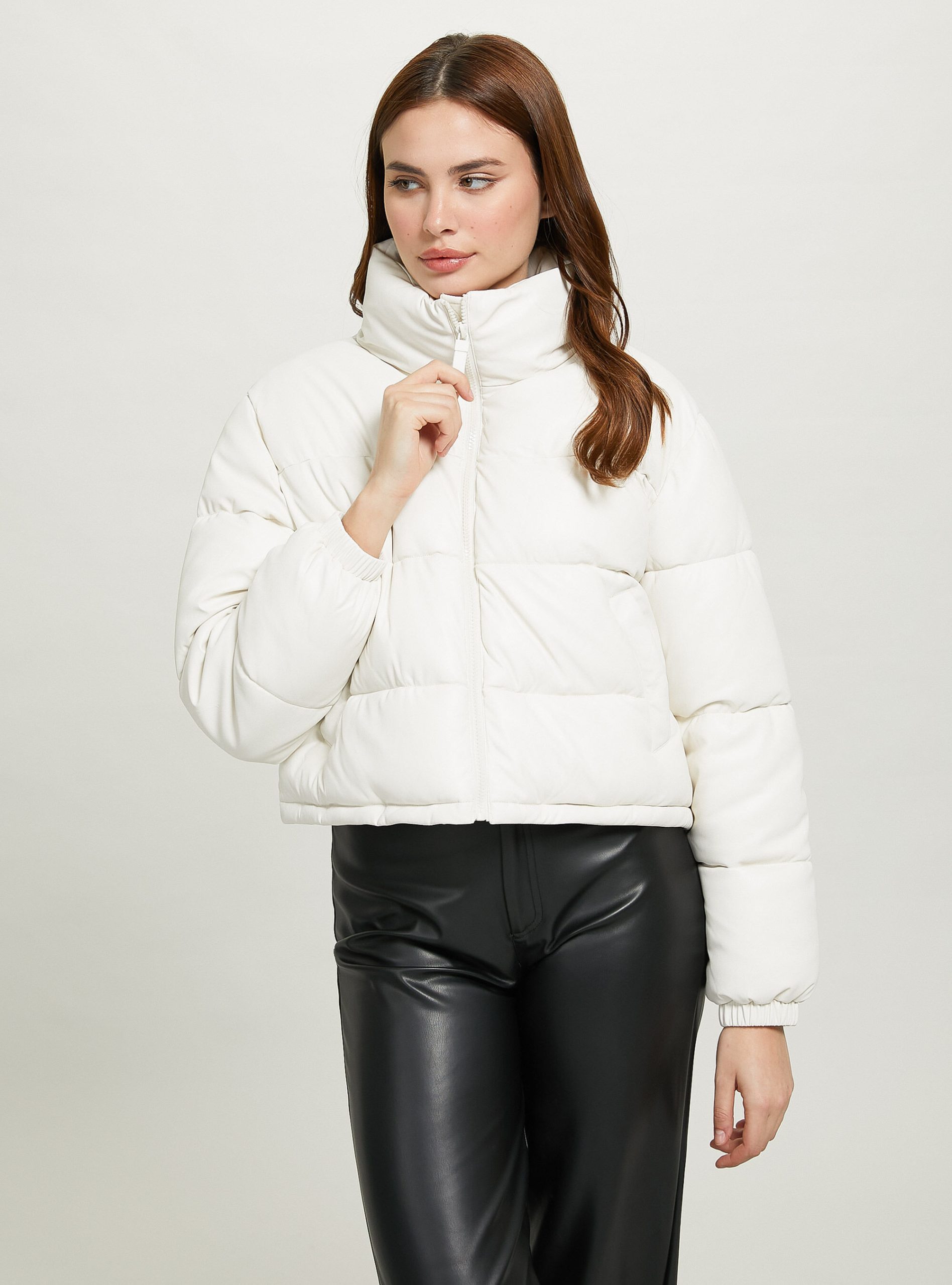 Alcott Wh2 White Stilvoll Frauen Mäntel Und Jacken Cropped Leather-Effect Jacket – 2