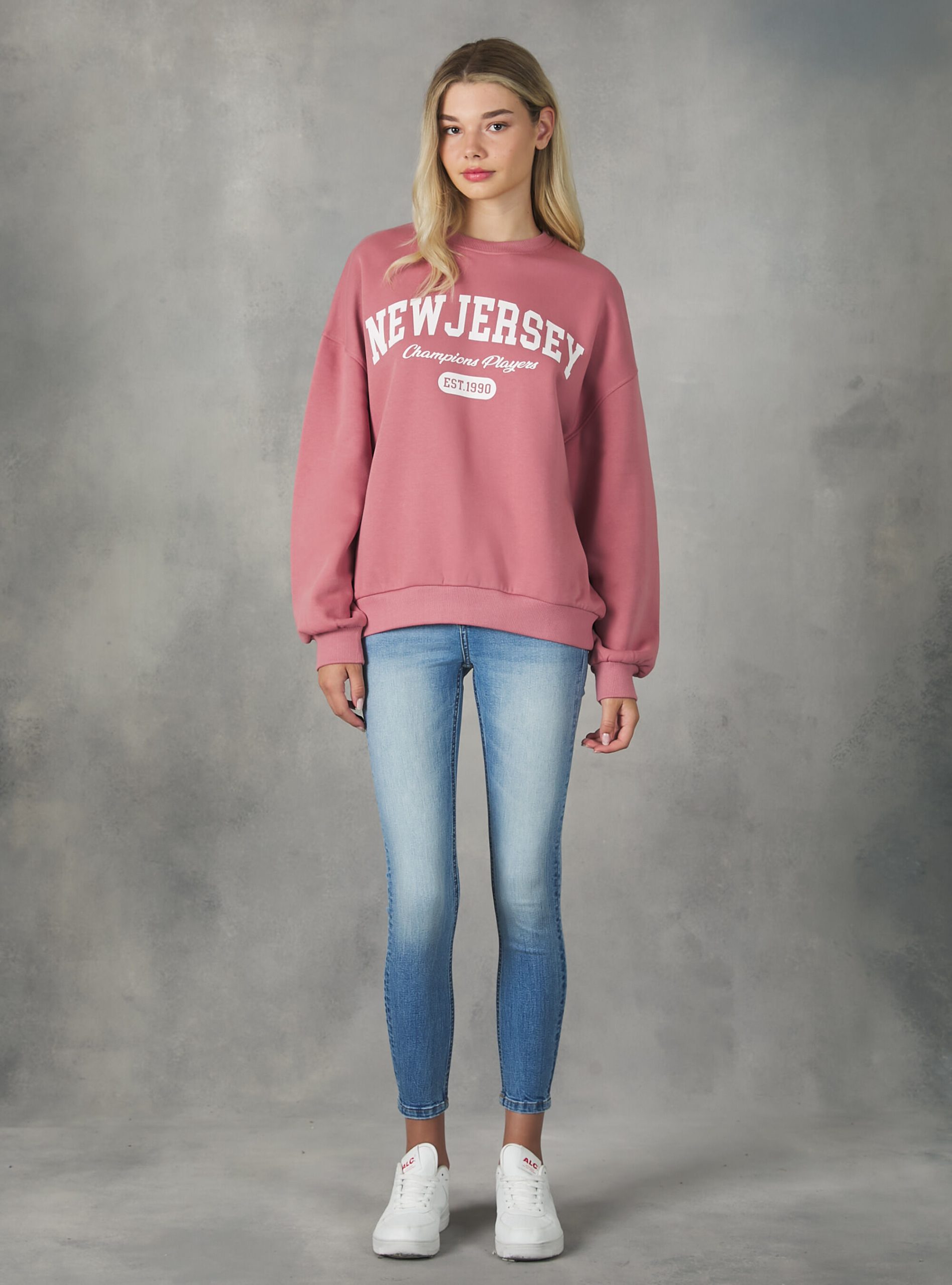 Angebot Pk2 Pink Medium Frauen Crewneck College Comfort Fit Sweatshirt Sweatshirts Alcott – 2