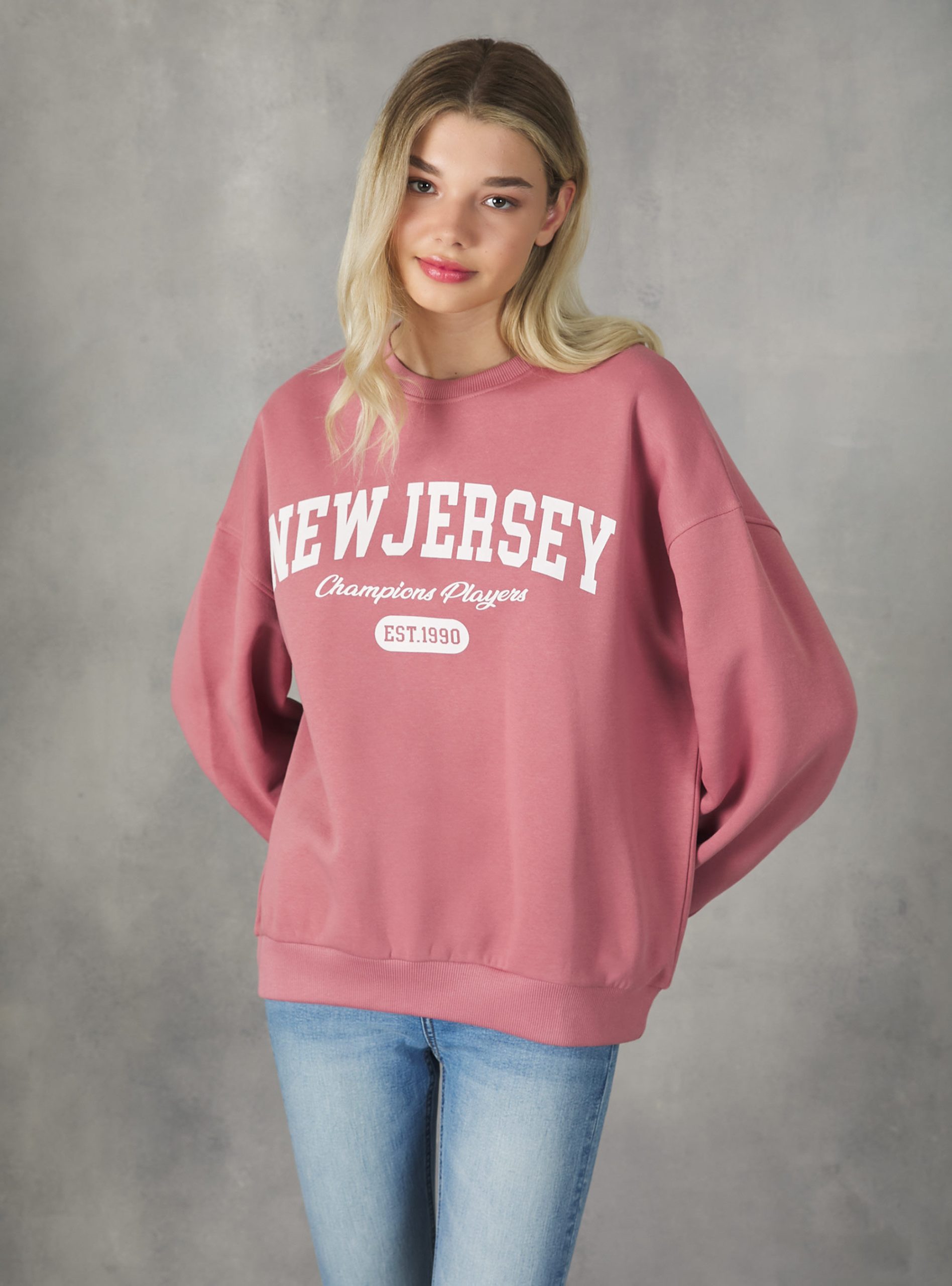 Angebot Pk2 Pink Medium Frauen Crewneck College Comfort Fit Sweatshirt Sweatshirts Alcott – 1