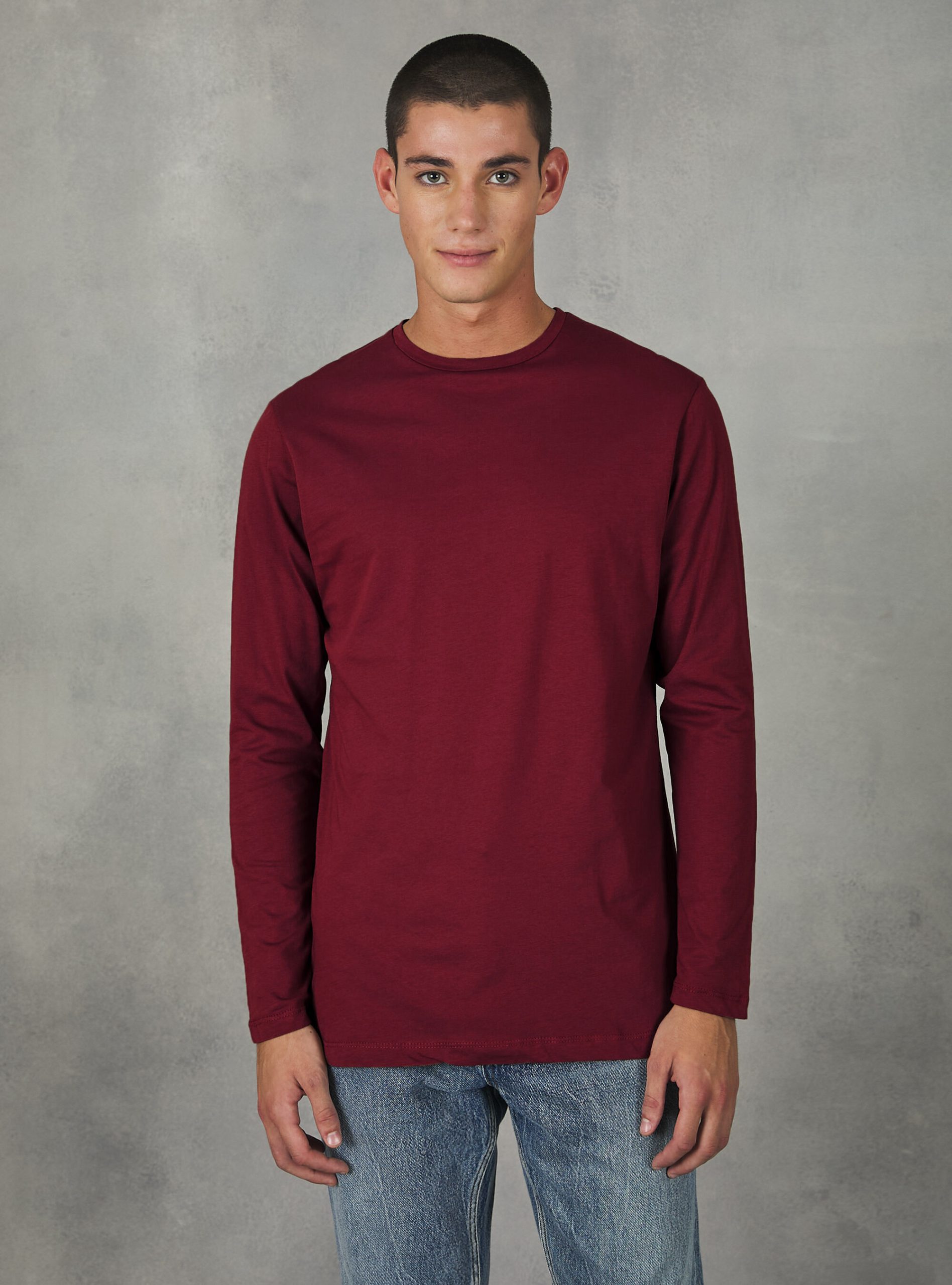 Angebot T-Shirts Long-Sleeved Cotton T-Shirt Männer Bo2 Bordeaux Medium Alcott – 2