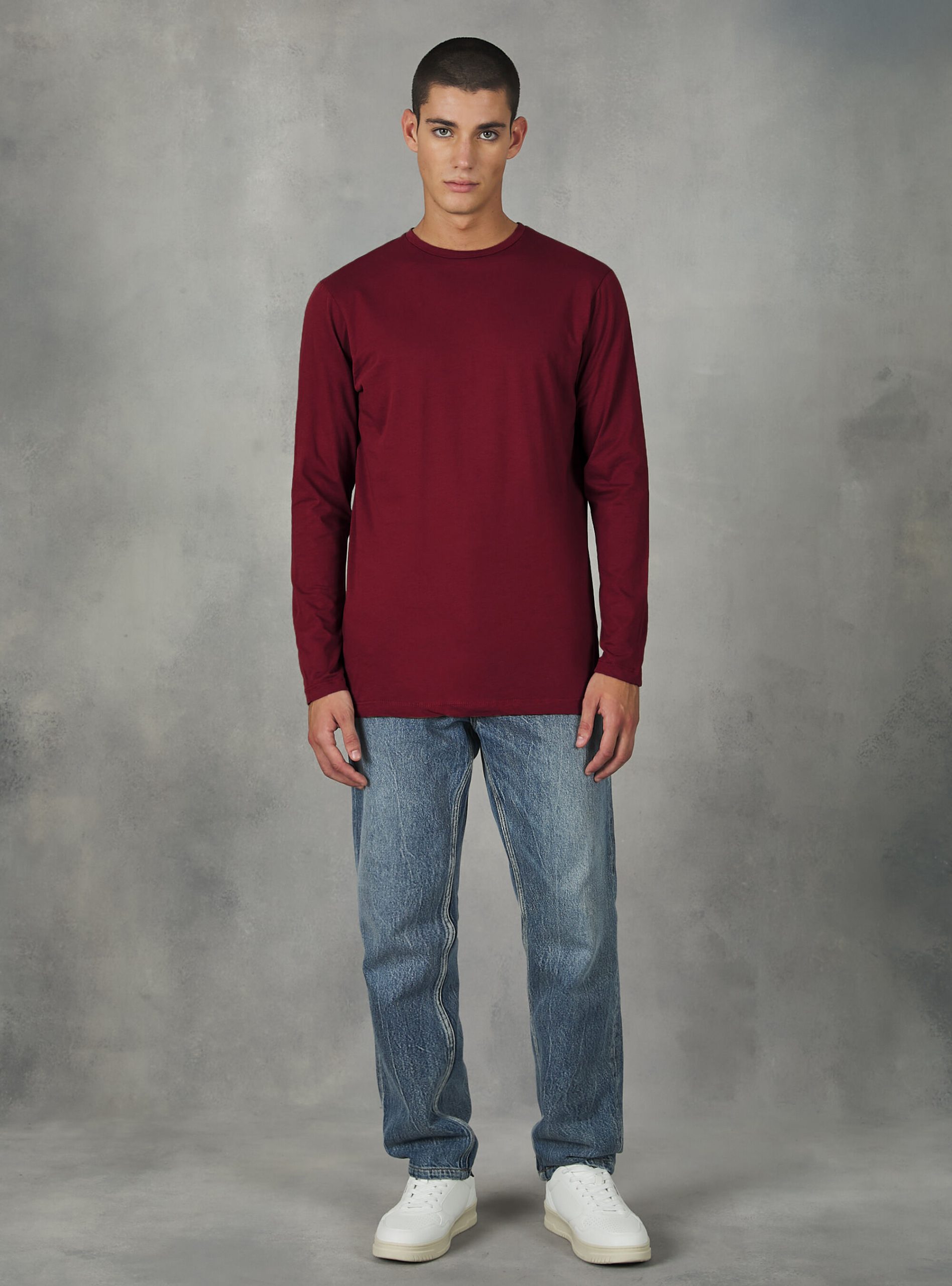 Angebot T-Shirts Long-Sleeved Cotton T-Shirt Männer Bo2 Bordeaux Medium Alcott – 1