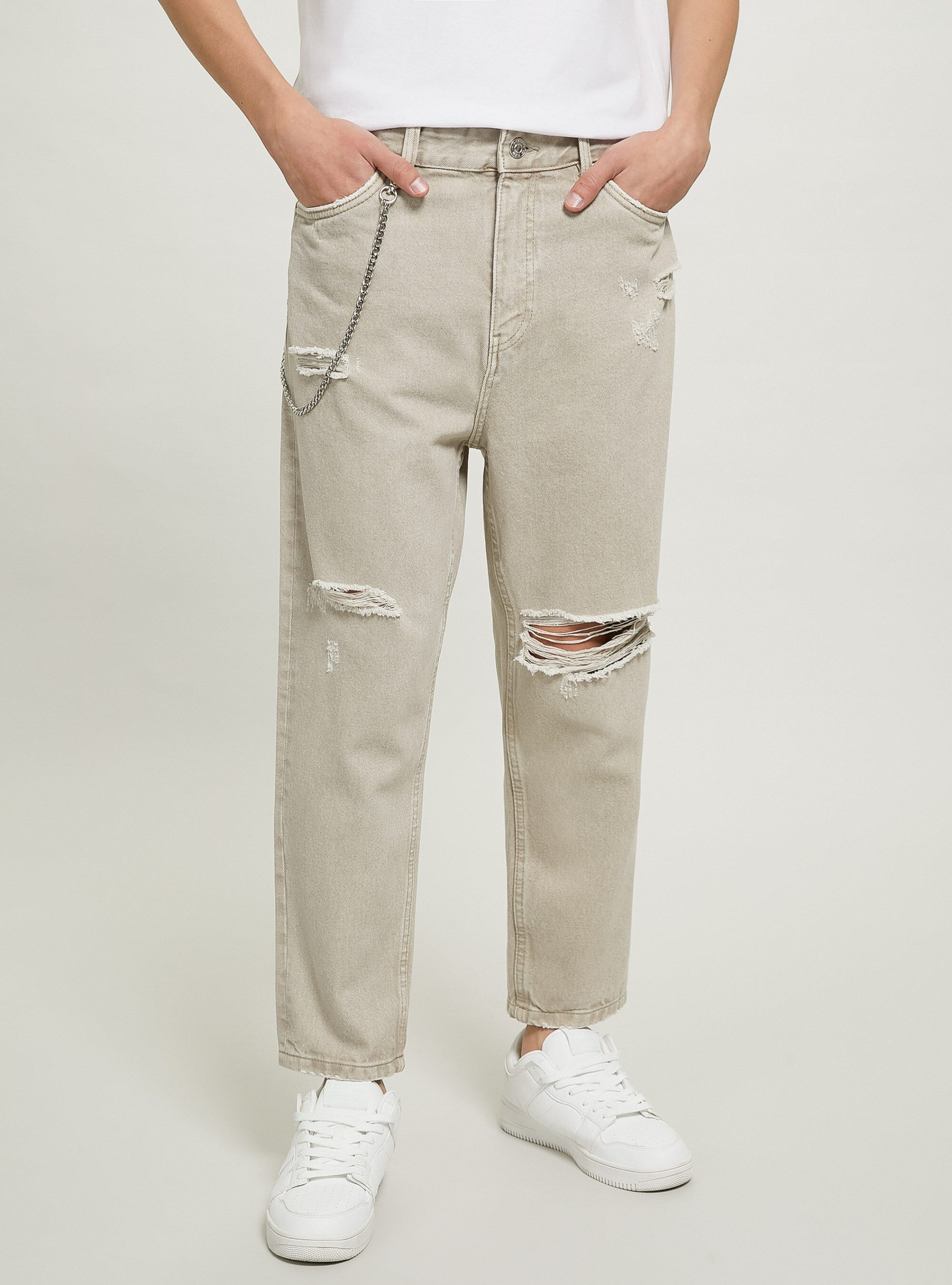 Bg3 Beige Light Alcott Männer Exklusiv Hosen Relaxed Fit Jeans With Chain – 2