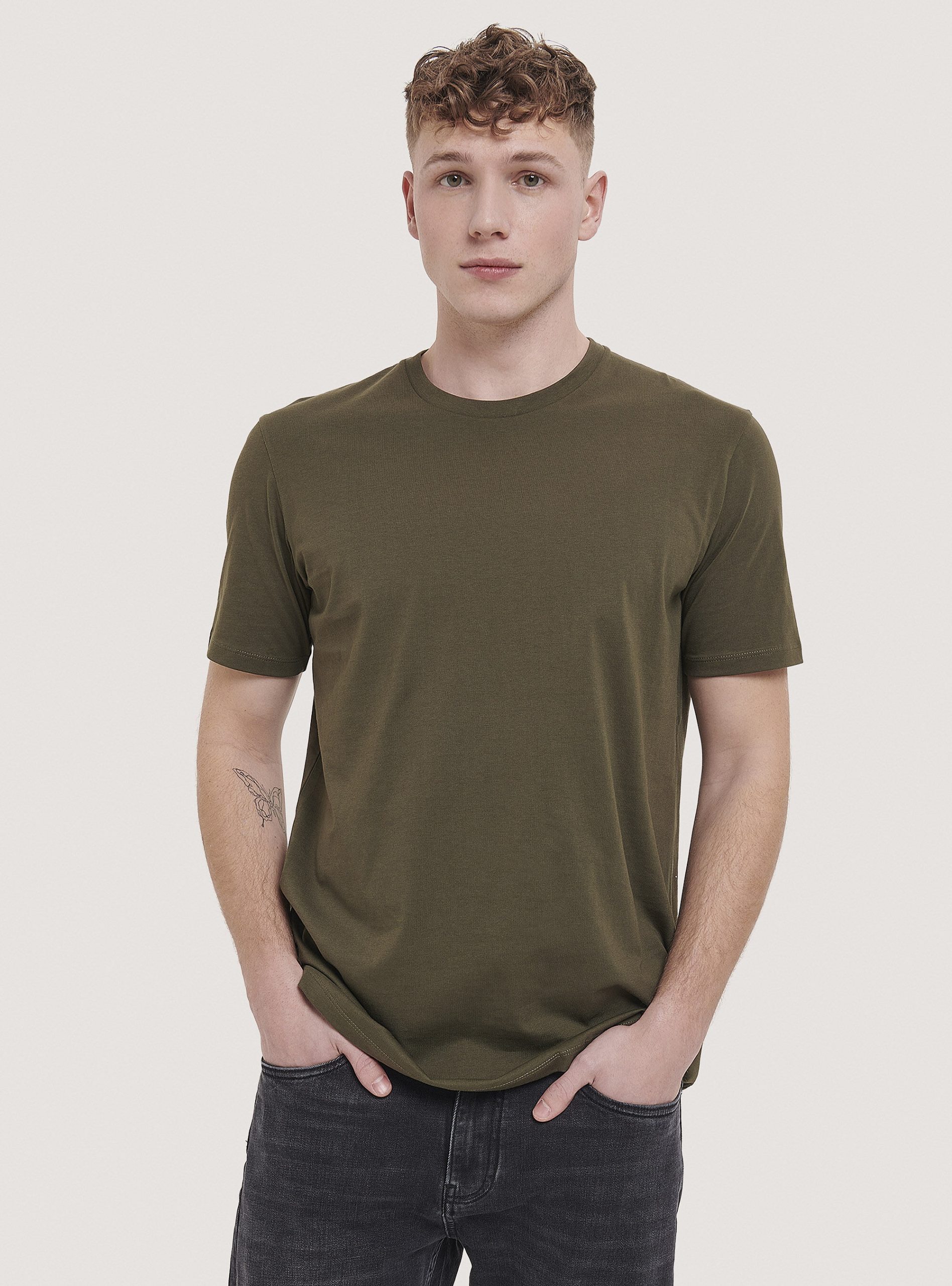 Billig Alcott Basic Cotton T-Shirt Männer C5587 Kaky T-Shirts – 1