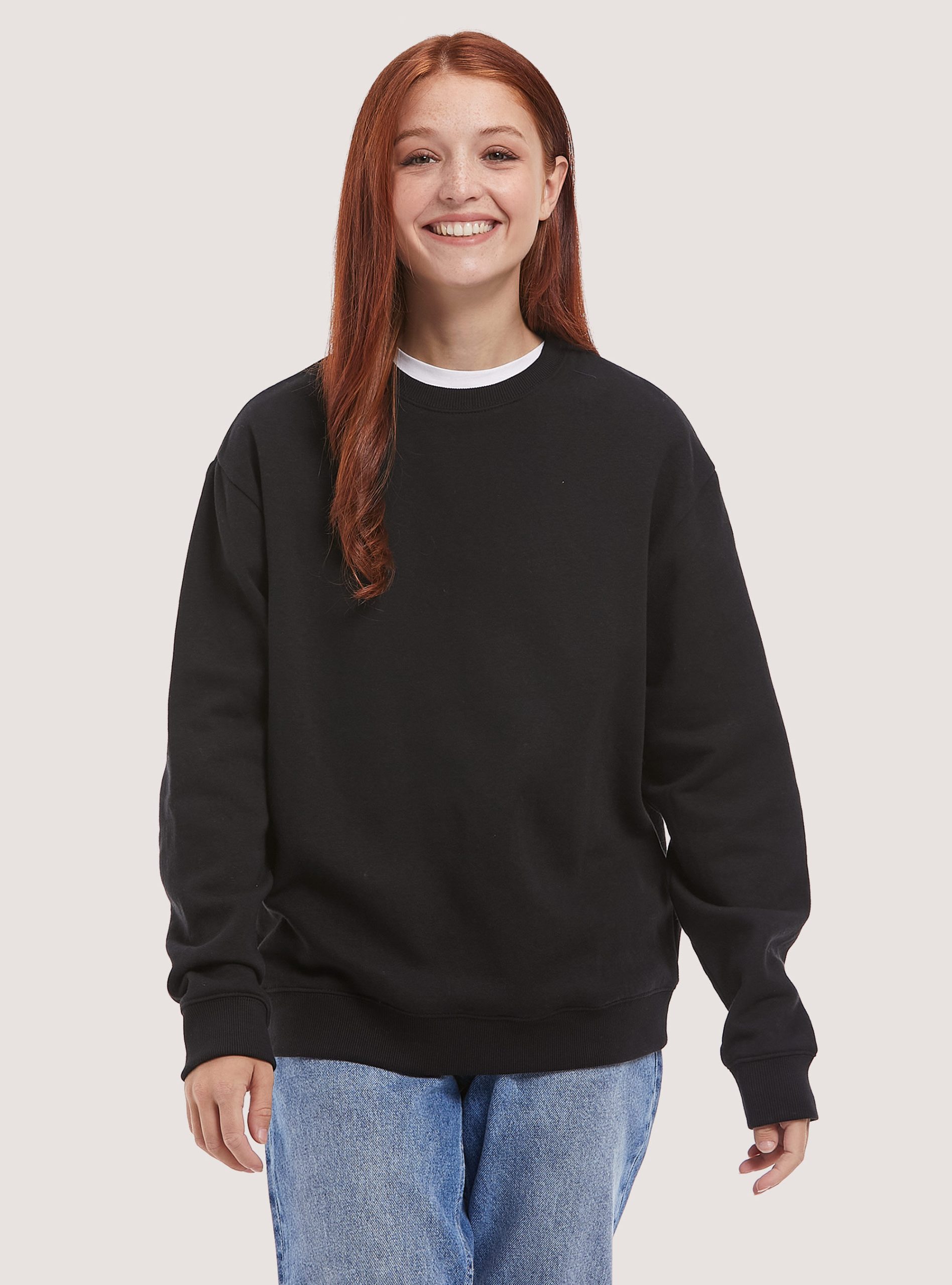 Bk1 Black Frauen Sweatshirts Zufrieden Alcott Plain Cotton Crew-Neck Sweatshirt – 2
