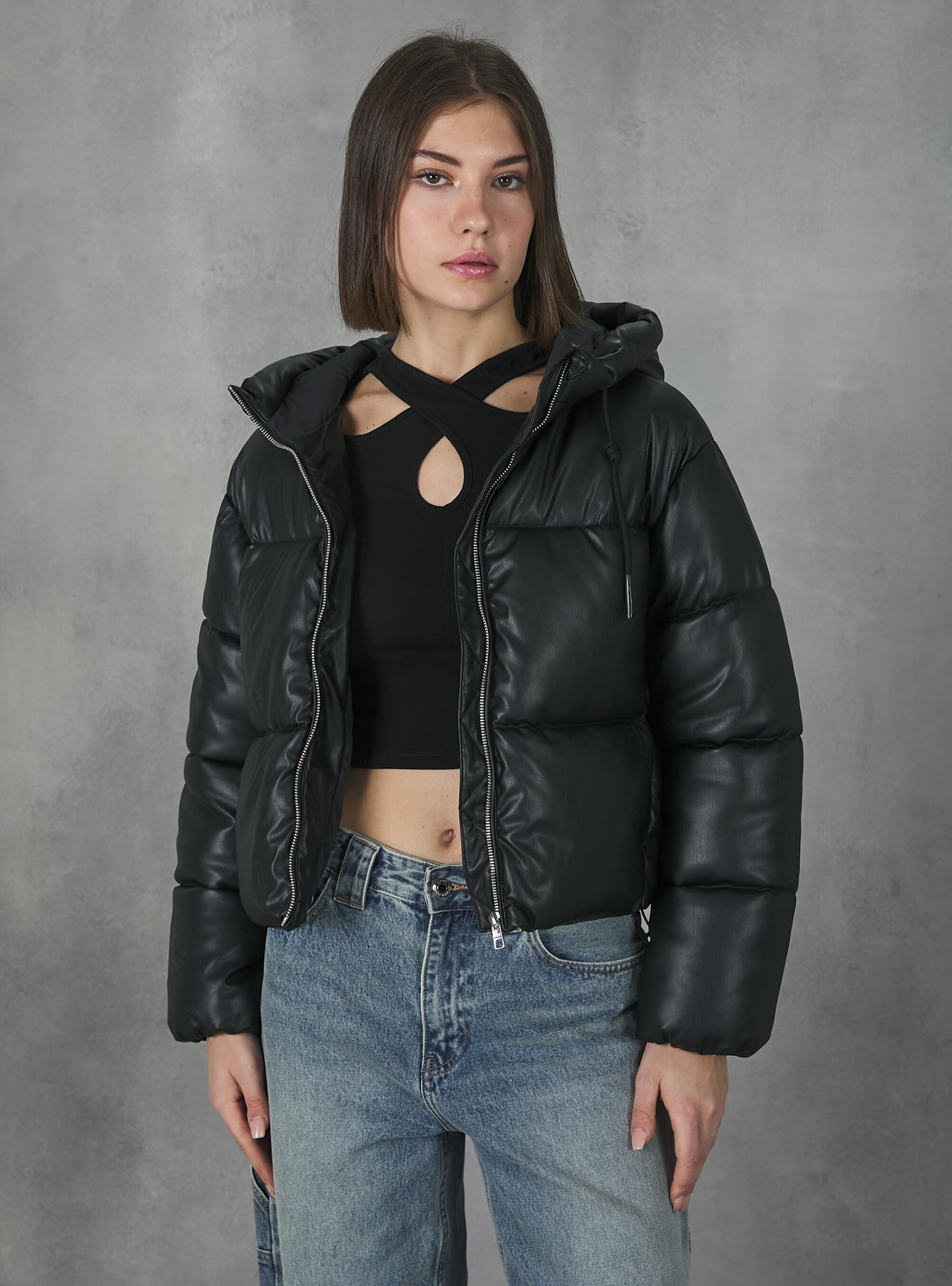 Bk1 Black Leather-Effect Bomber Jacket Frauen Mäntel Und Jacken Alcott Preisniveau – 1