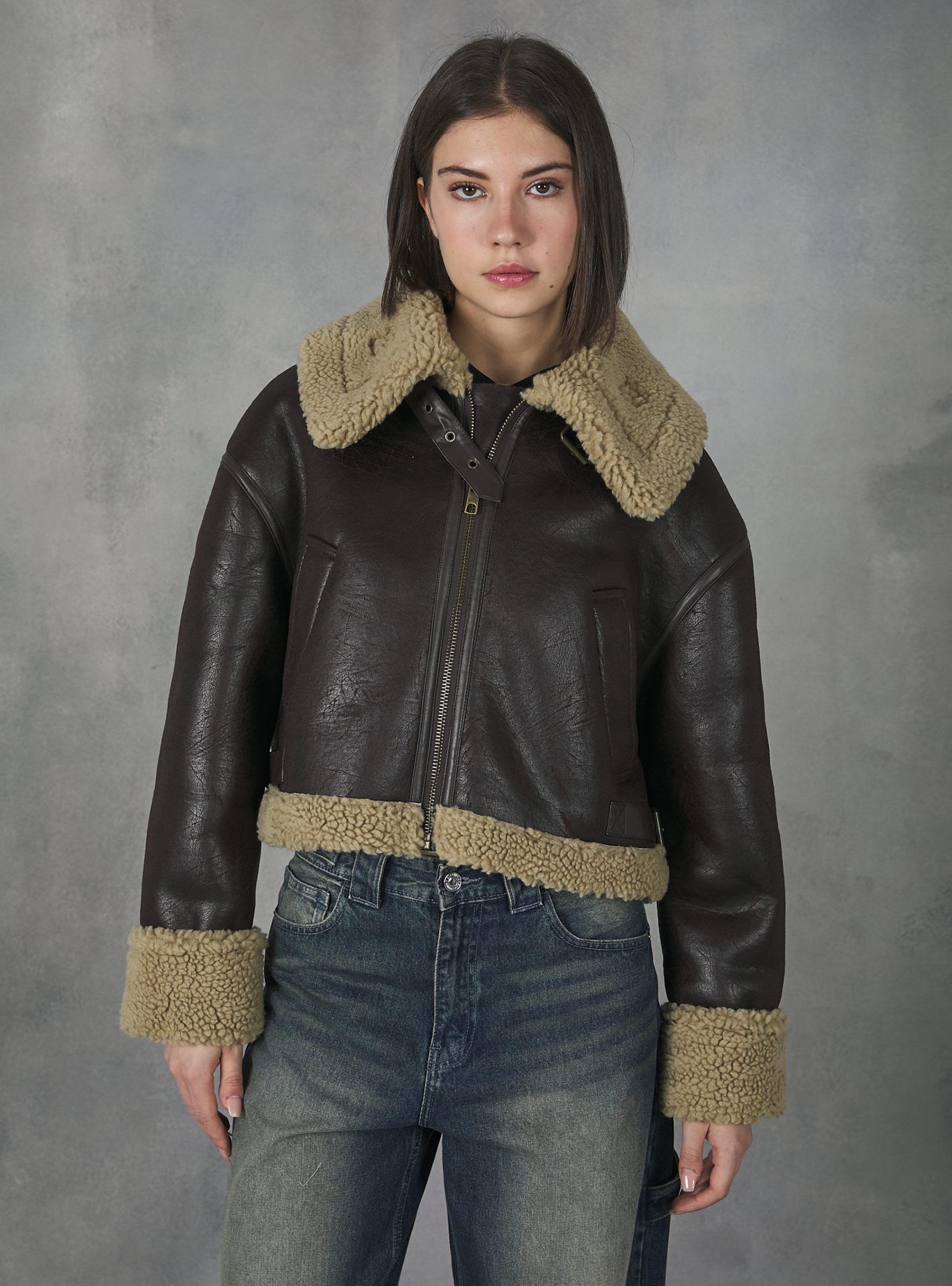 Br1 Brown Dark Alcott Leather-Effect Jacket With Teddy Lining Mäntel Und Jacken Qualität Frauen – 2