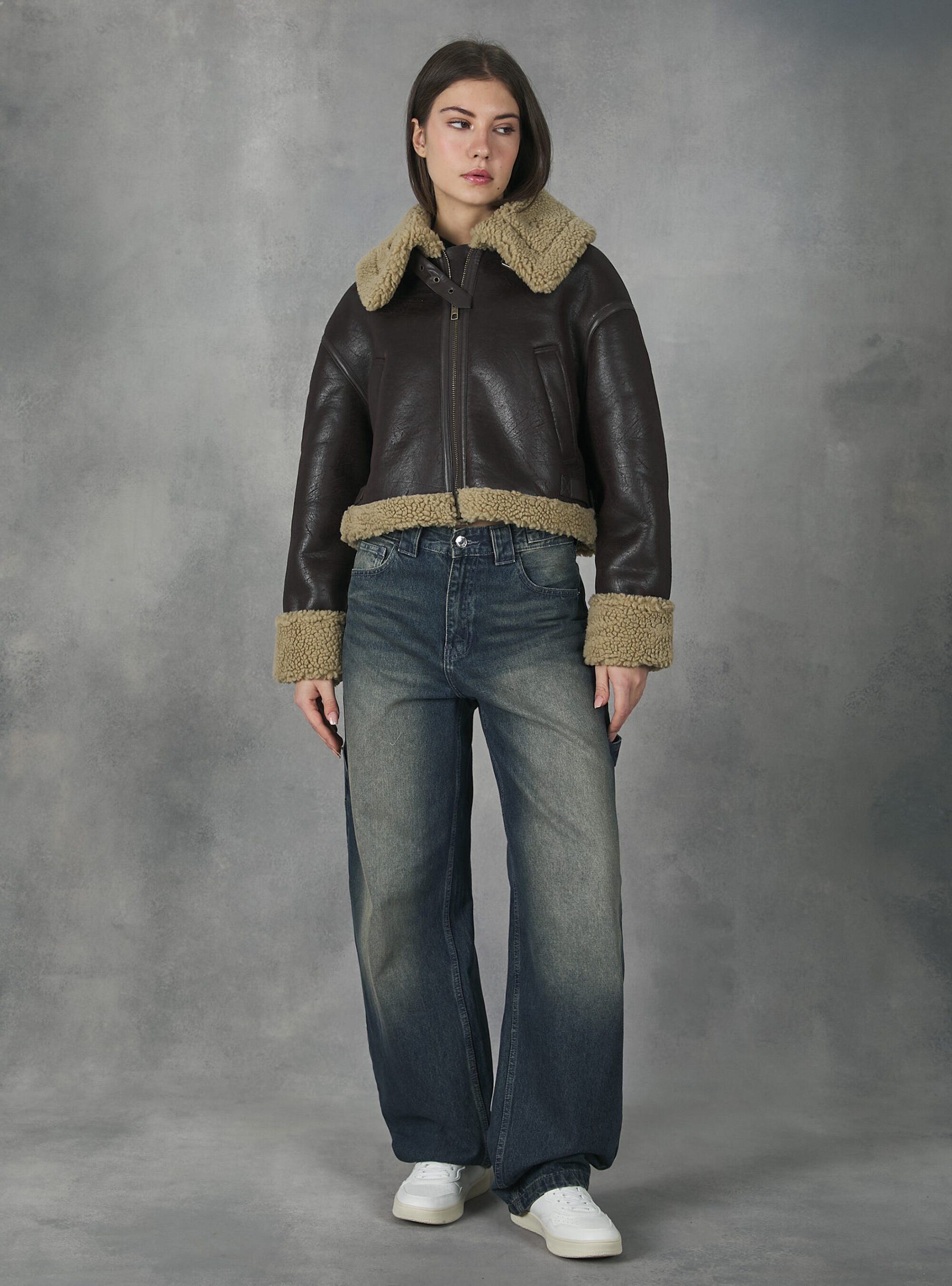 Br1 Brown Dark Alcott Leather-Effect Jacket With Teddy Lining Mäntel Und Jacken Qualität Frauen – 1