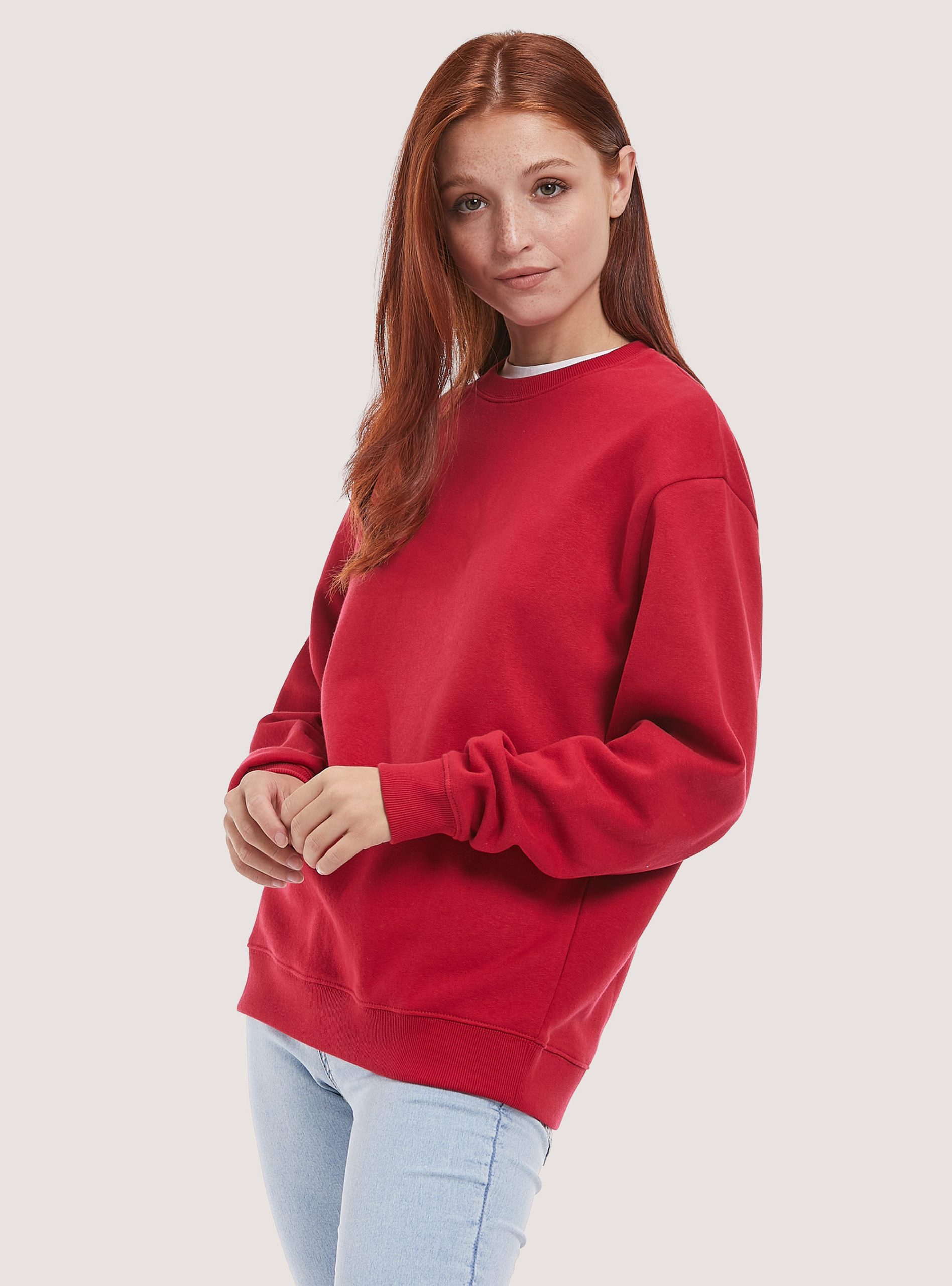 C4497 Red Sweatshirts Alcott Plain Cotton Crew-Neck Sweatshirt Sonderangebot Frauen – 2