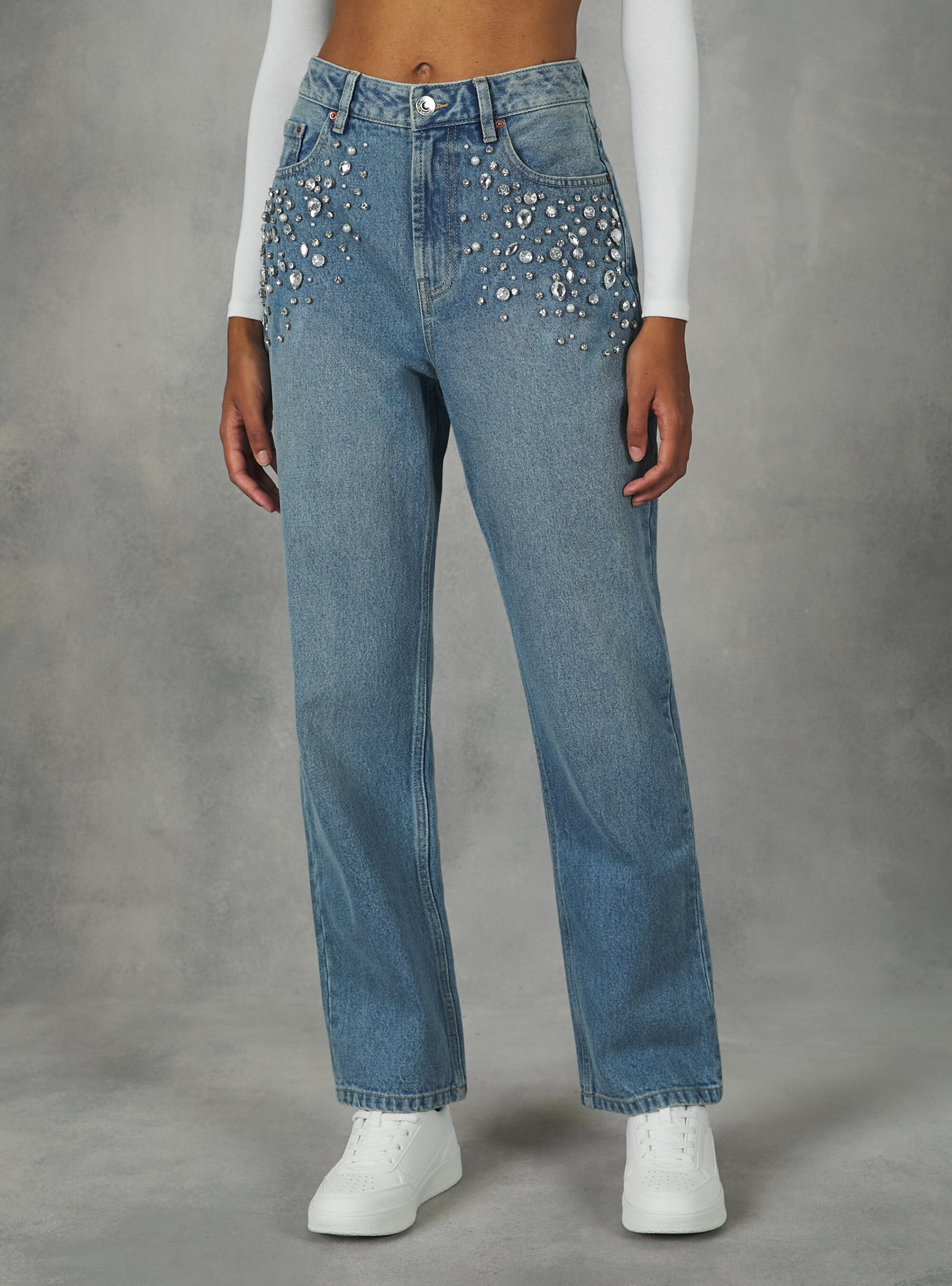 D006 Azure Frauen Night Out Straight Fit Jeans With Rhinestones Alcott Sonderangebot – 2