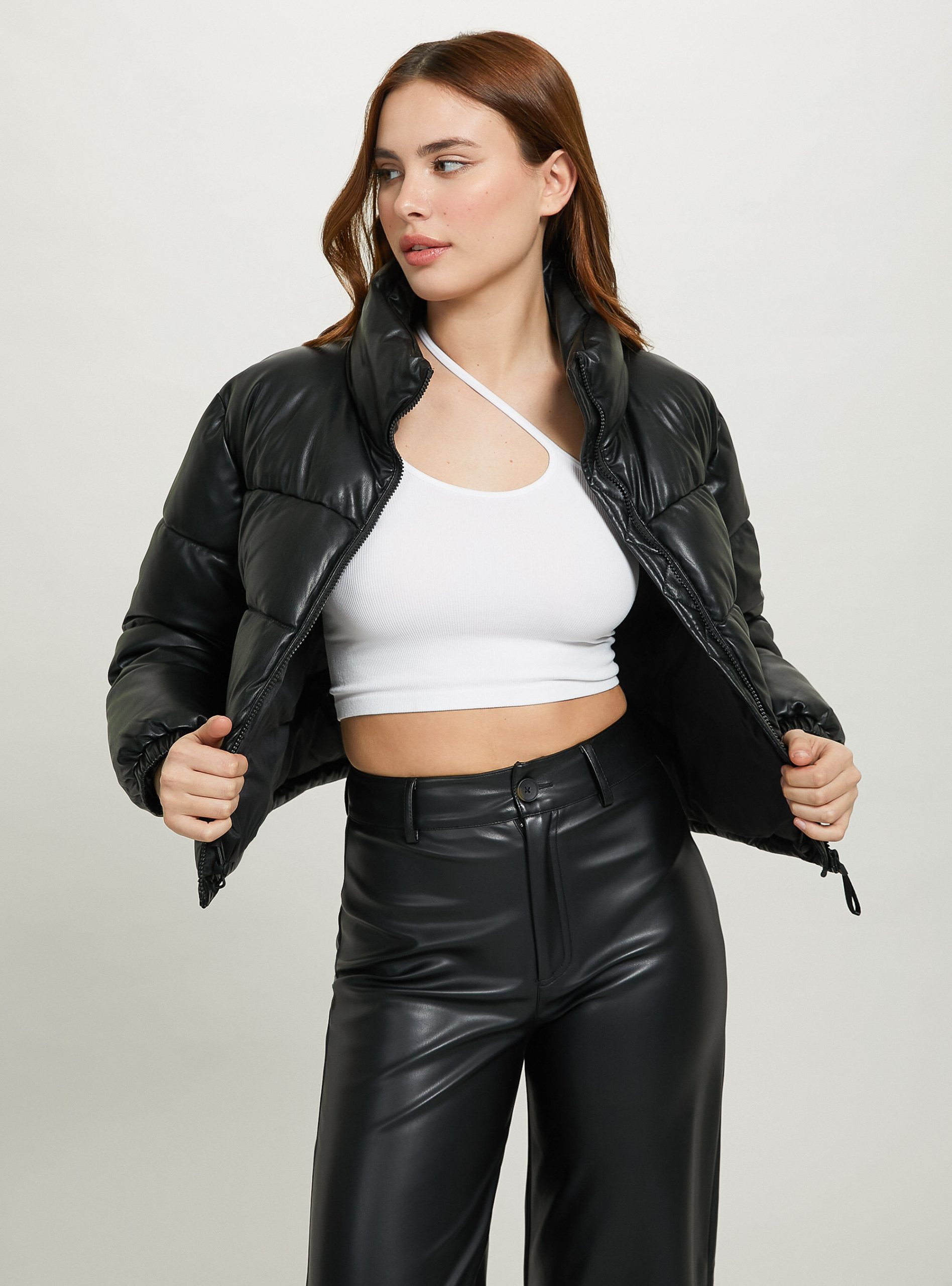 Exportieren Bk1 Black Mäntel Und Jacken Alcott Cropped Leather-Effect Jacket Frauen – 1