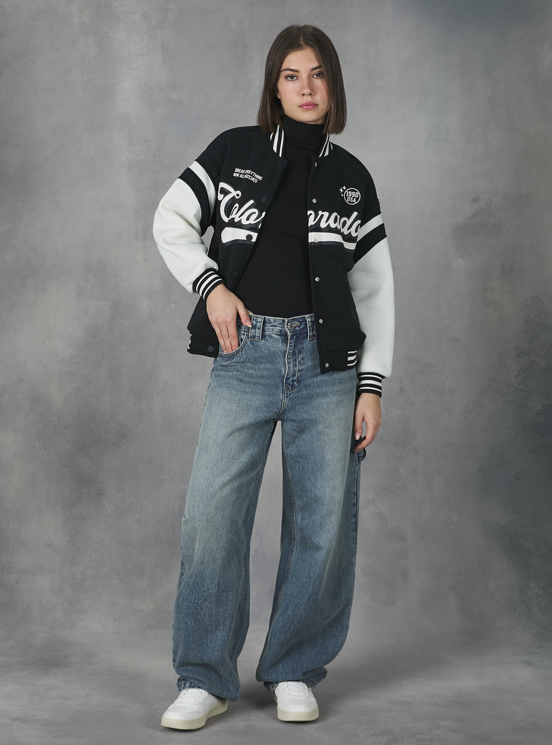 Frauen Alcott Sweatshirts Produktqualitätsmanagement Bk1 Black College Bomber Jacket With Print – 2