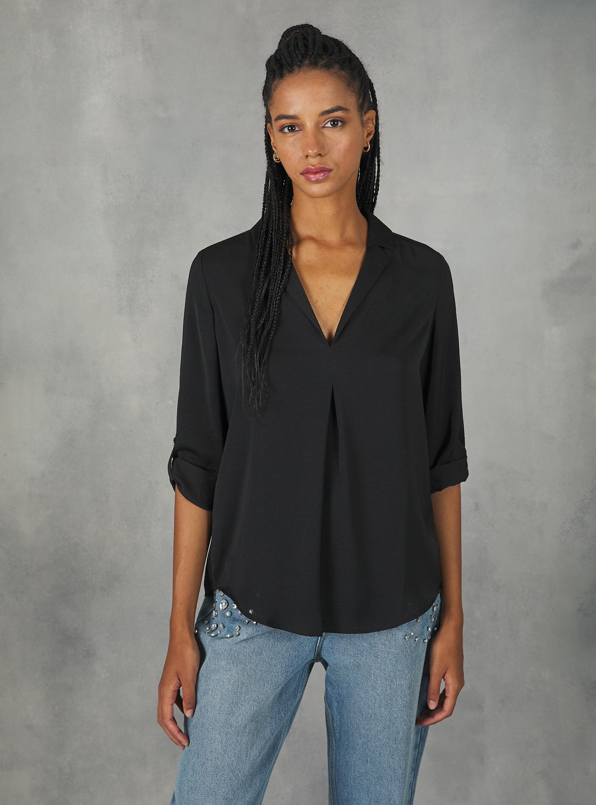 Frauen Hemden Bk1 Black Gut Alcott Plain-Coloured Blouse With Lapel Neckline – 1