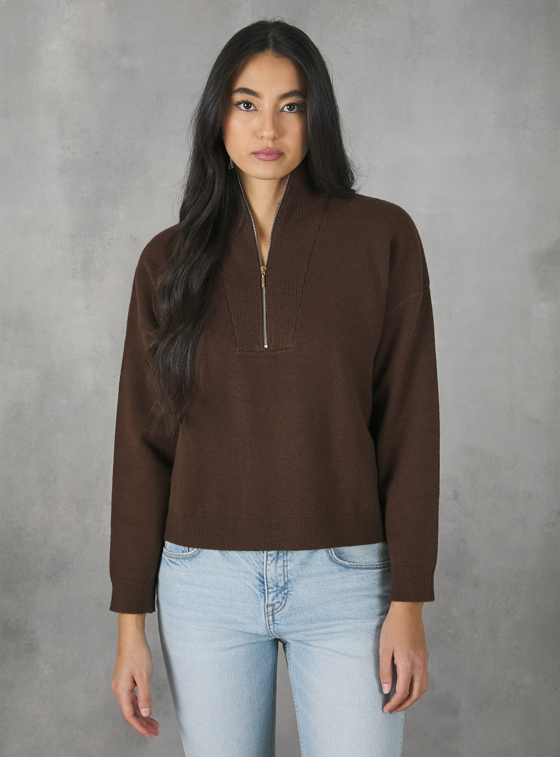 Half-Neck Pullover With Zip Frauen Bestellung Br2 Brown Medium Strickwaren Alcott – 2