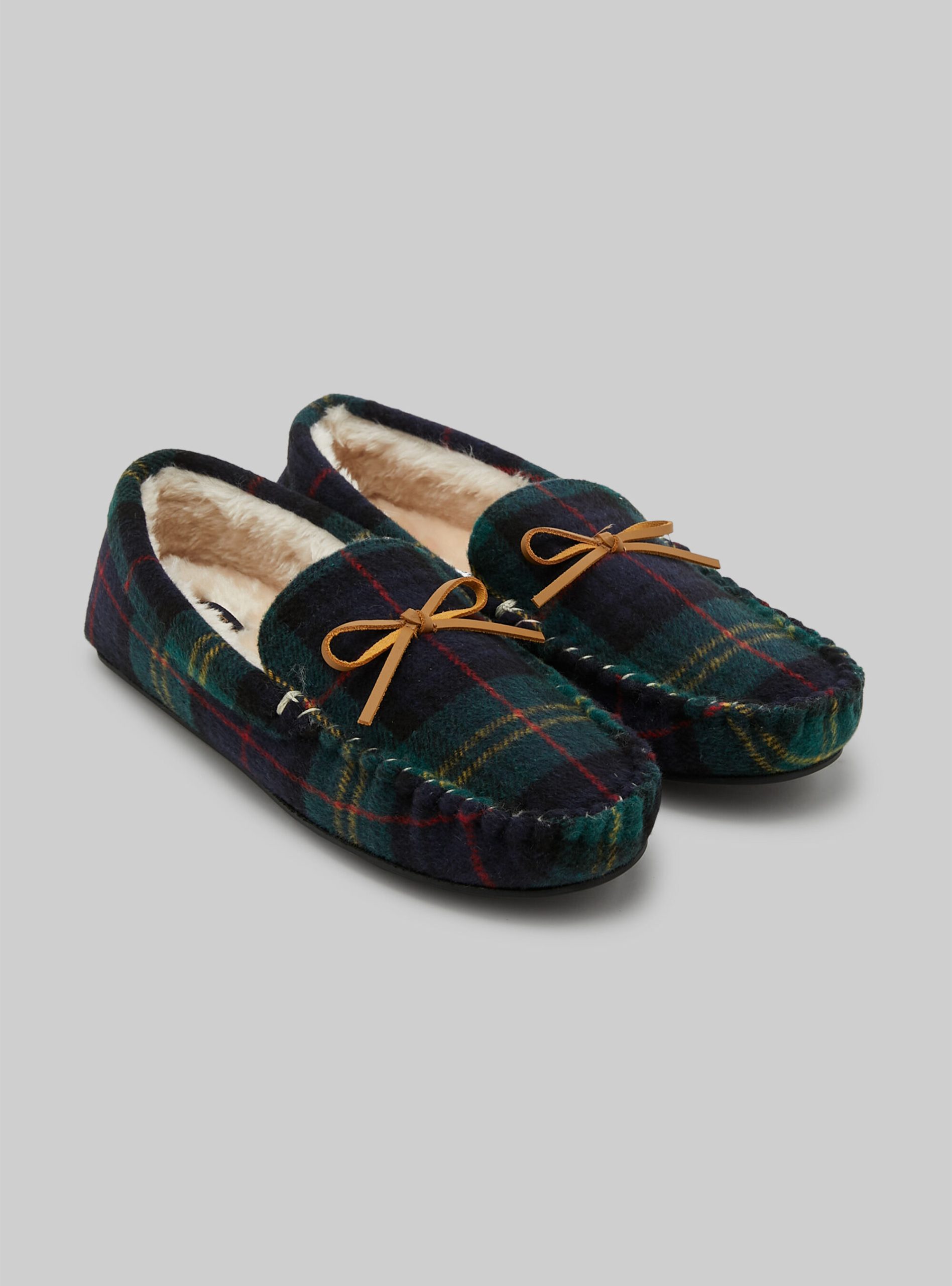 Männer Moccasin Slippers In Tartan Chgr Check Green Alcott Schuhe Lagerbestand – 1