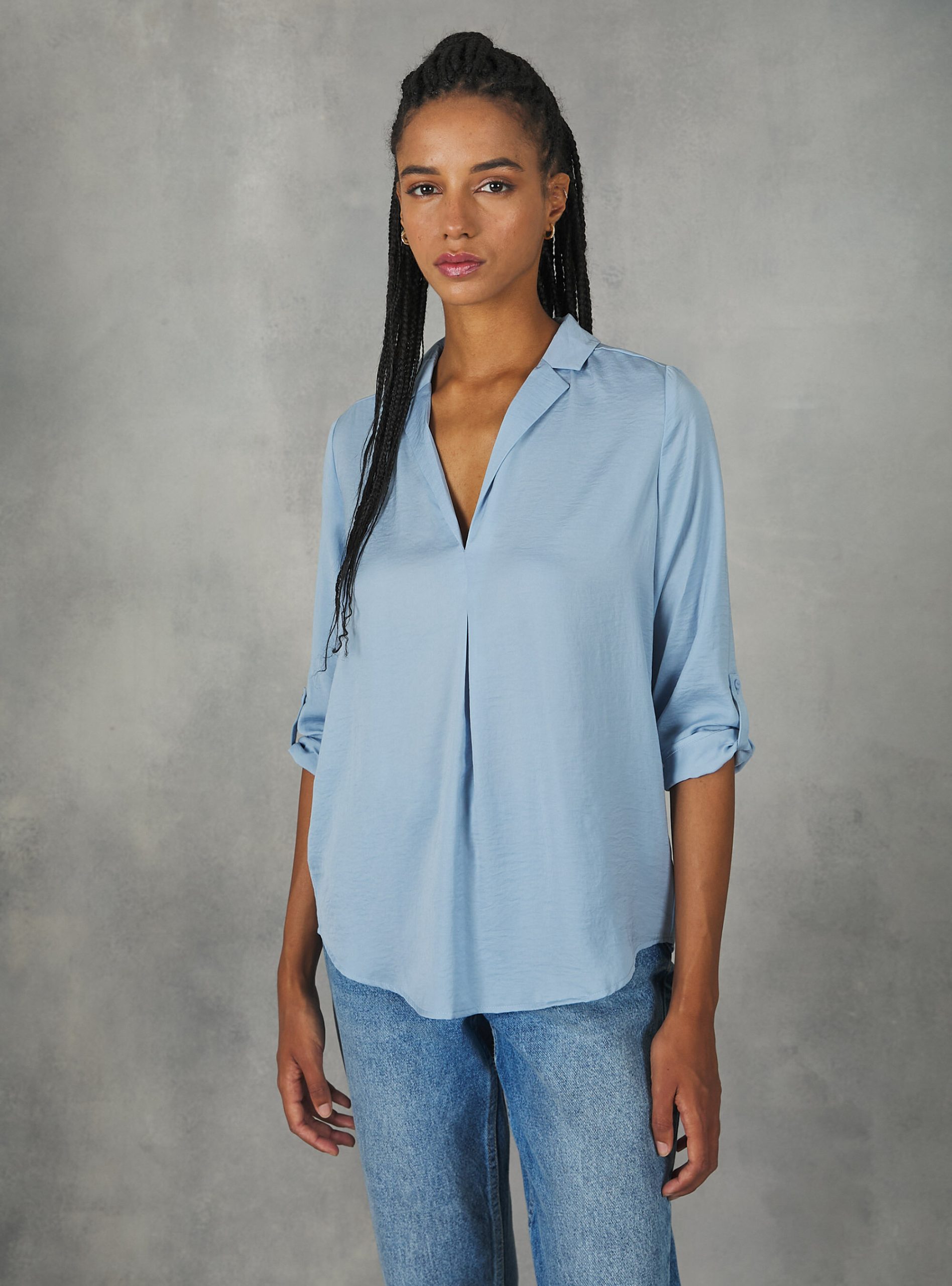 Plain-Coloured Blouse With Lapel Neckline Az3 Azurre Light Hemden Alcott Frauen Design – 2