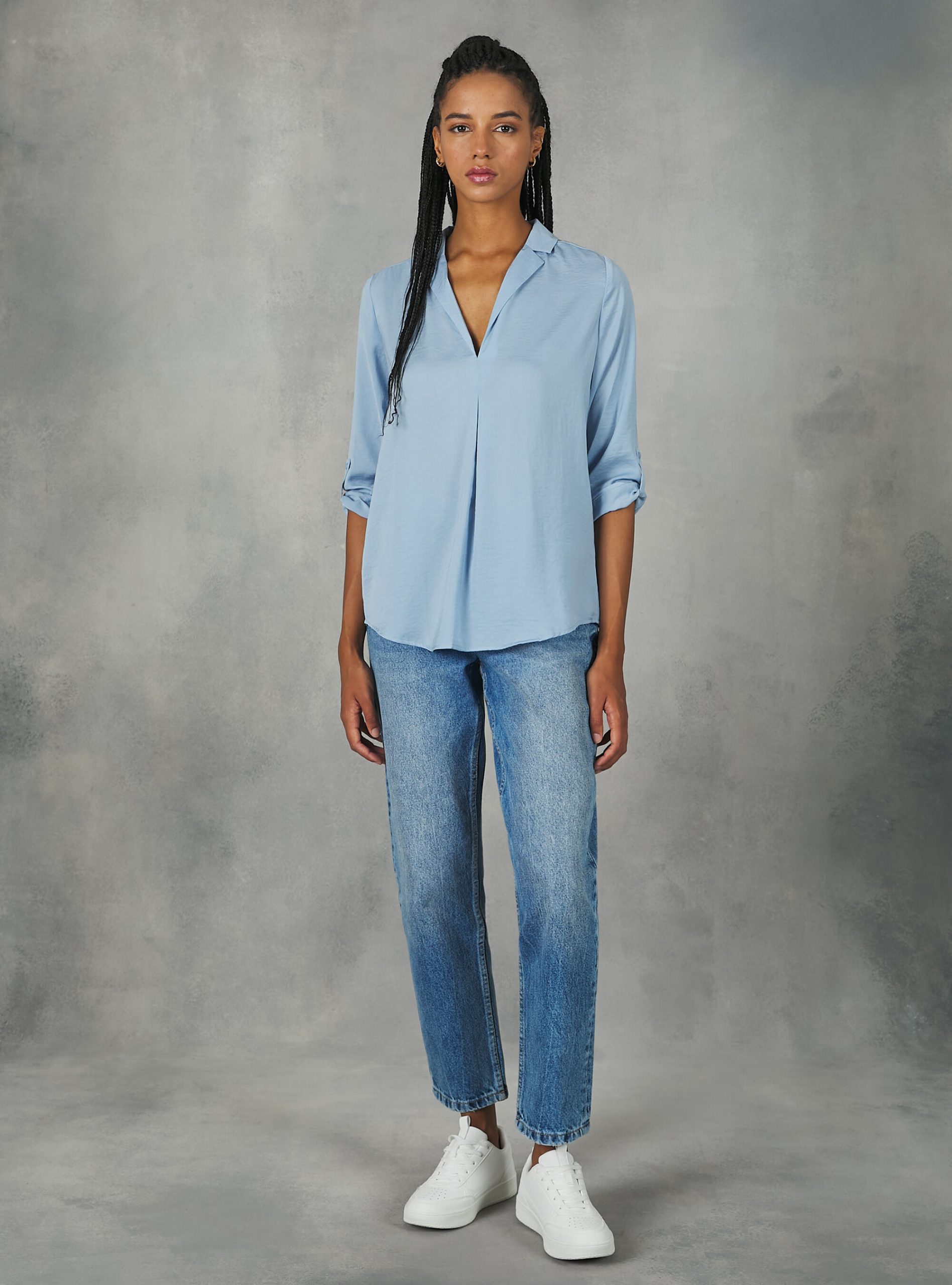 Plain-Coloured Blouse With Lapel Neckline Az3 Azurre Light Hemden Alcott Frauen Design – 1