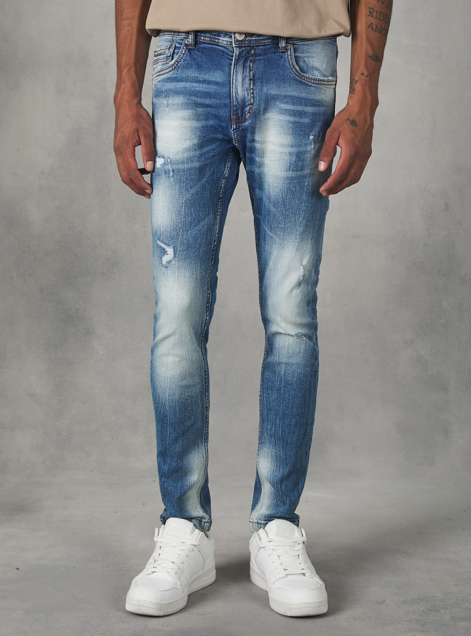 Preis-Leistungs-Verhältnis Männer Jeans D004 Medium Light Blue Super Skinny Jeans With Breaks In Stretch Denim Alcott – 2