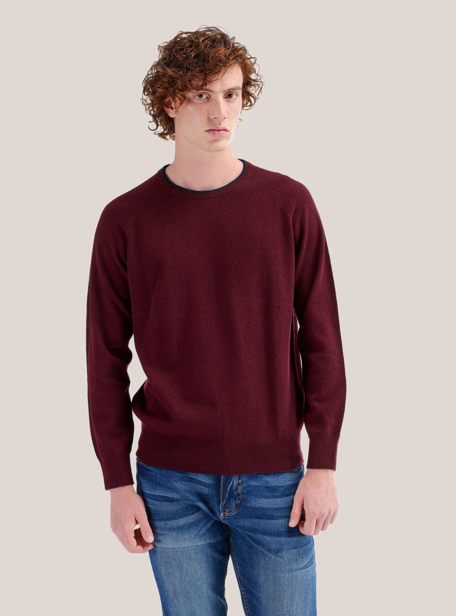 Round Neck Sweater With Contrasting Border Norm Alcott C3307 Wine Strickwaren Männer – 2