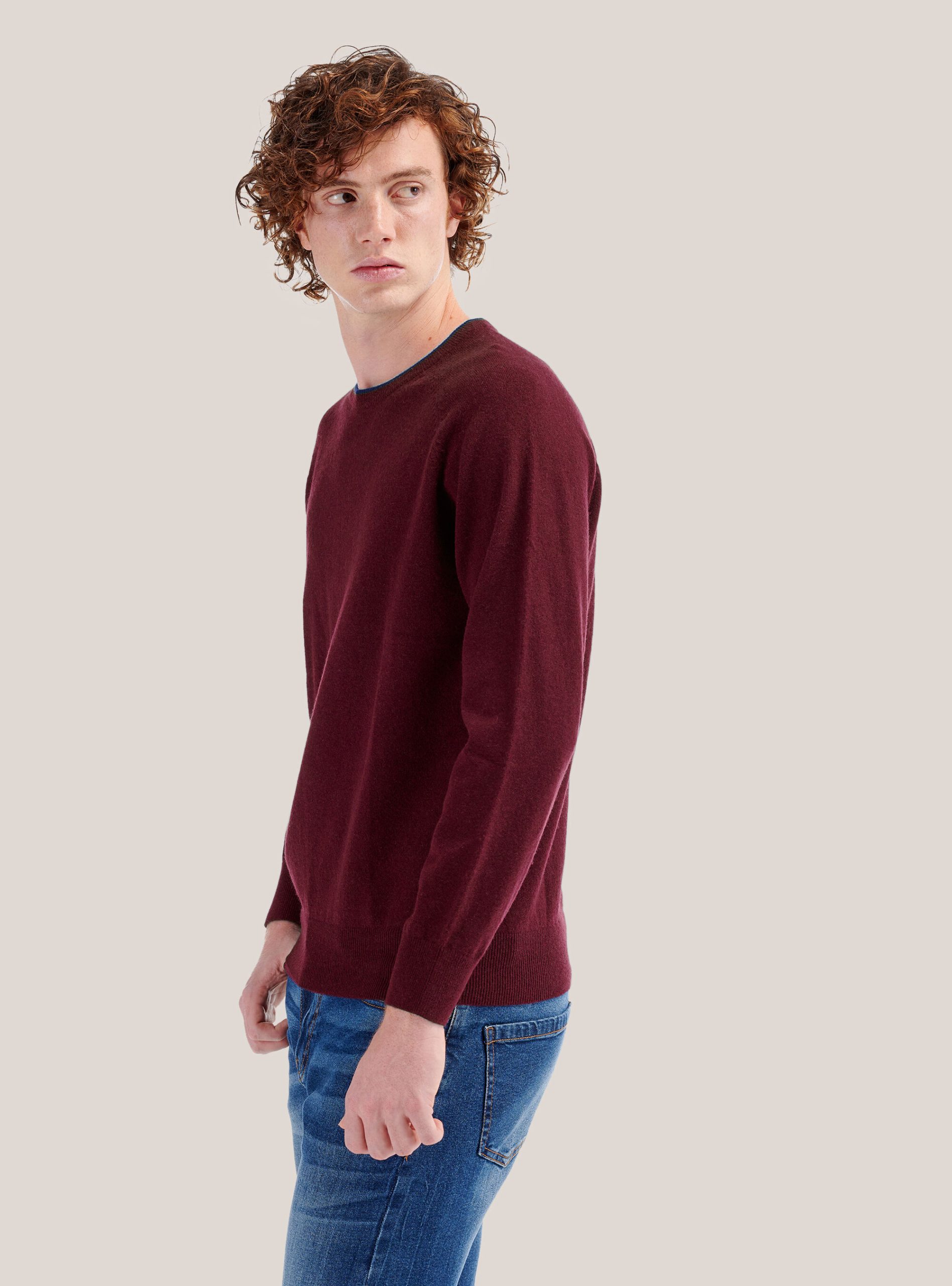 Round Neck Sweater With Contrasting Border Norm Alcott C3307 Wine Strickwaren Männer – 1