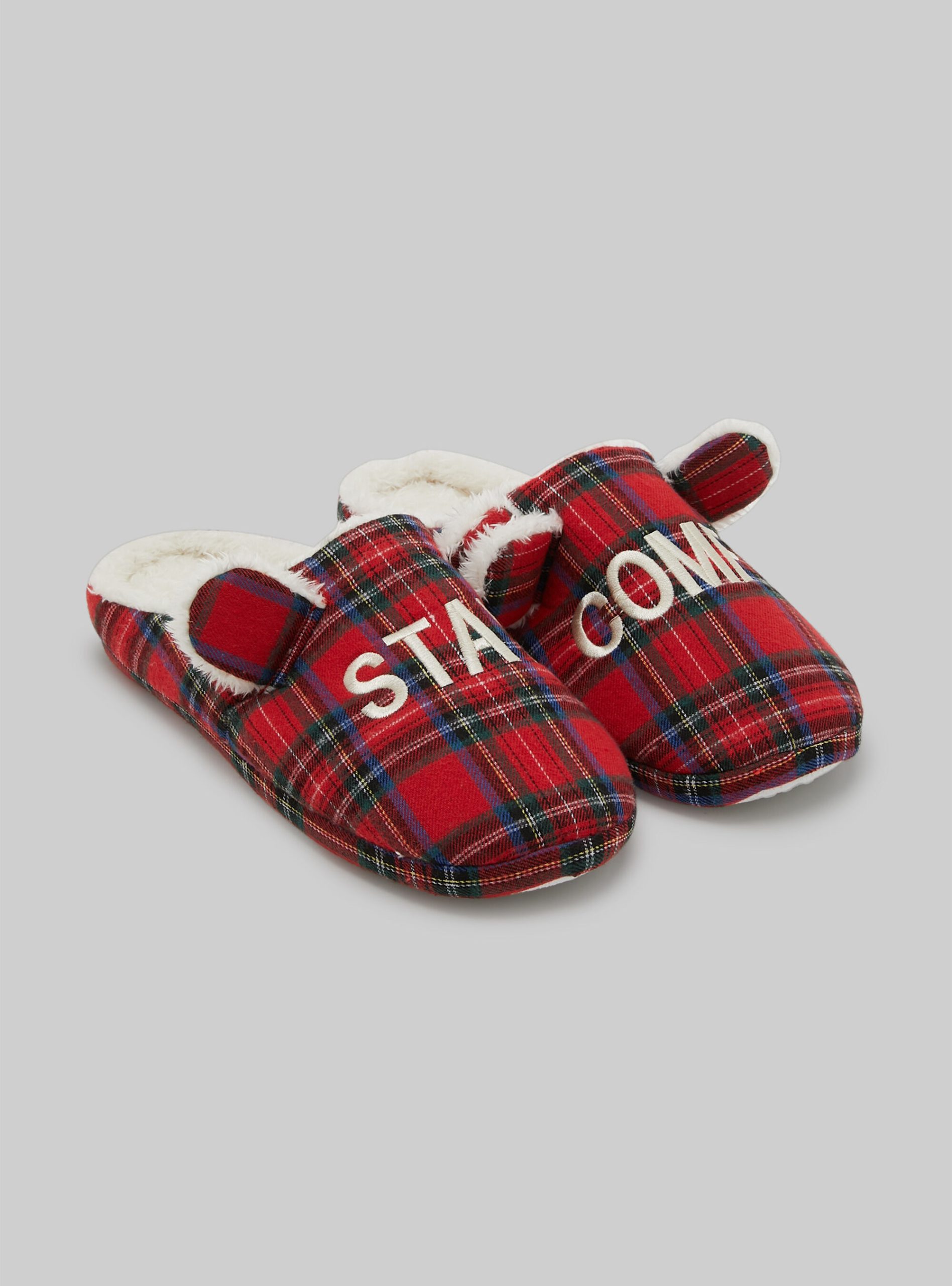Schuhe Billig Pantofole In Tartan Con Interno In Eco Pelliccia Rd2 Red Medium Alcott Frauen – 1