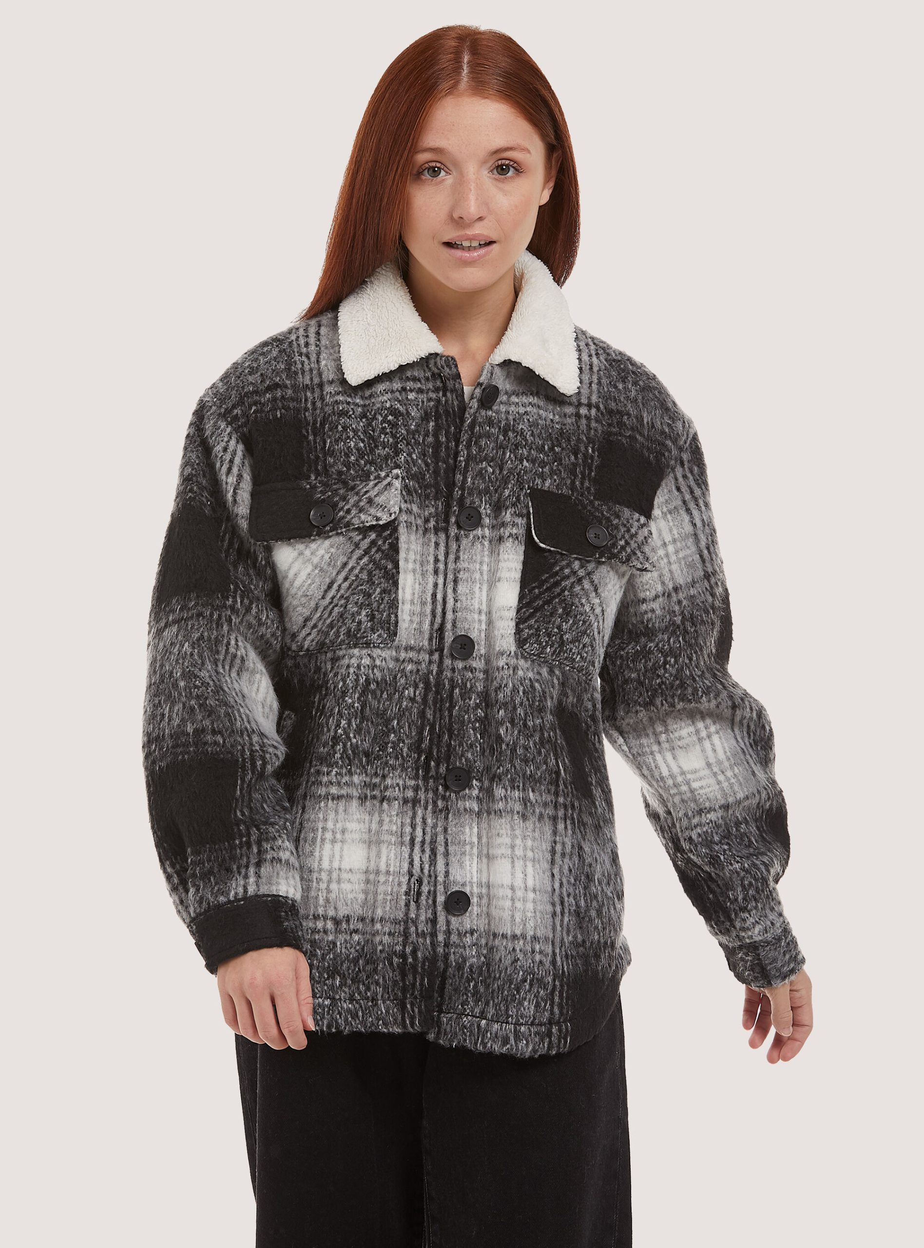 Shirt Jacket With Faux Fur Lining Sonderangebot Frauen Hemden Alcott Bk1 Black – 1