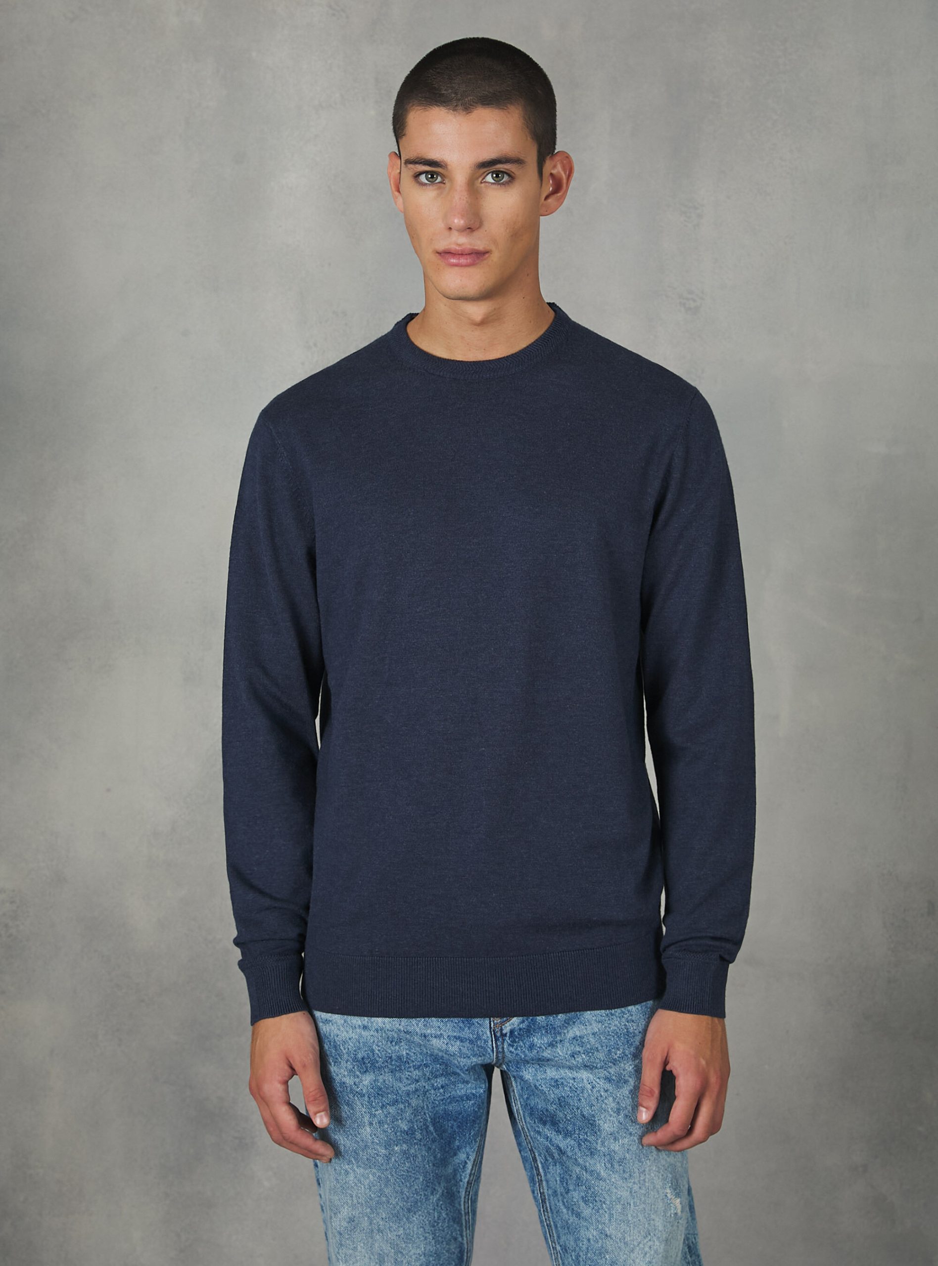 Strickwaren Alcott Geschäft Round-Neck Pullover Made Of Sustainable Viscose Ecovero Männer Mna2 Navy Mel Med – 1