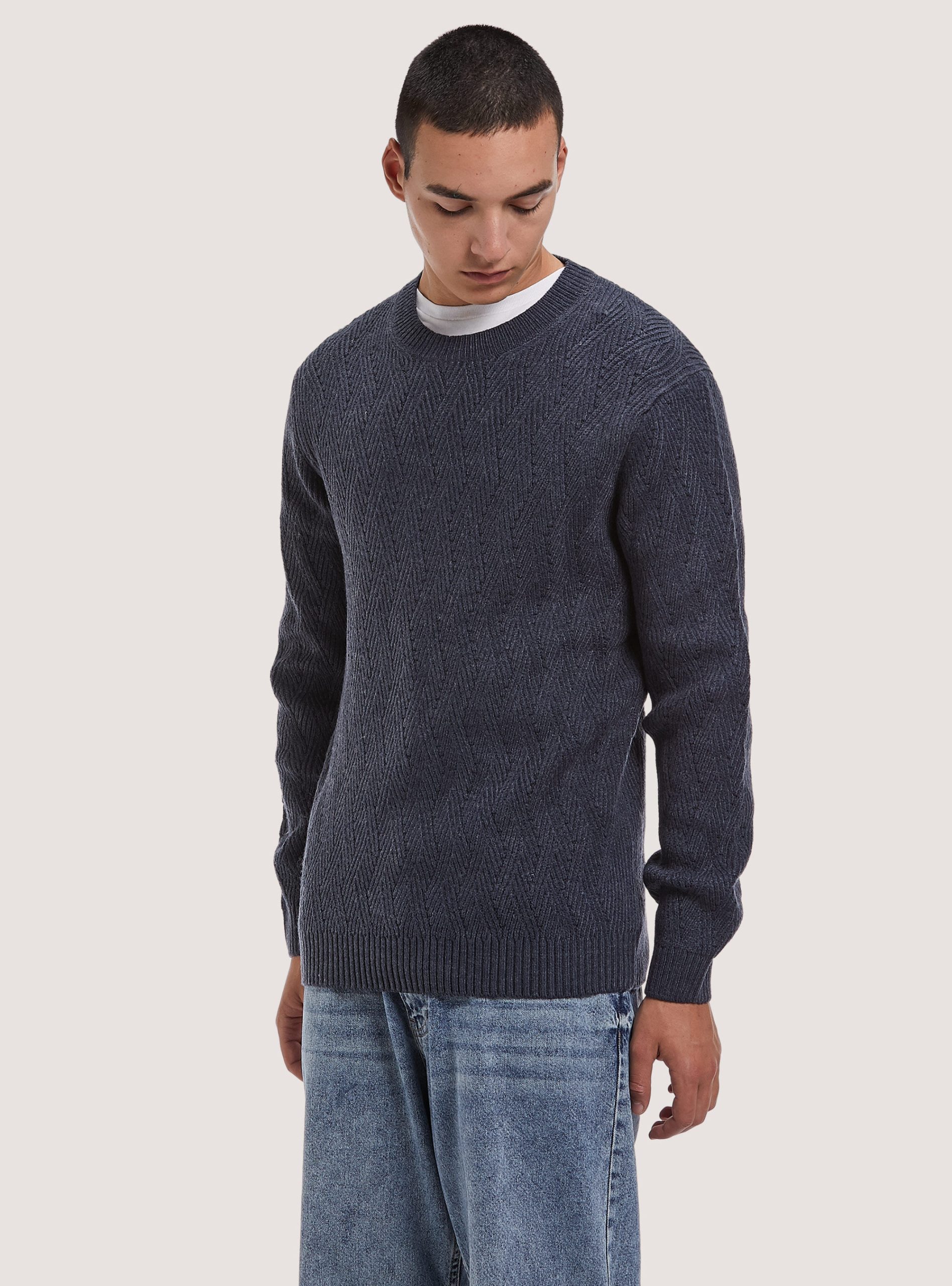 Strickwaren Soft Pullover With Geometric Texture Stilvoll Mna2 Navy Mel Med Männer Alcott – 1