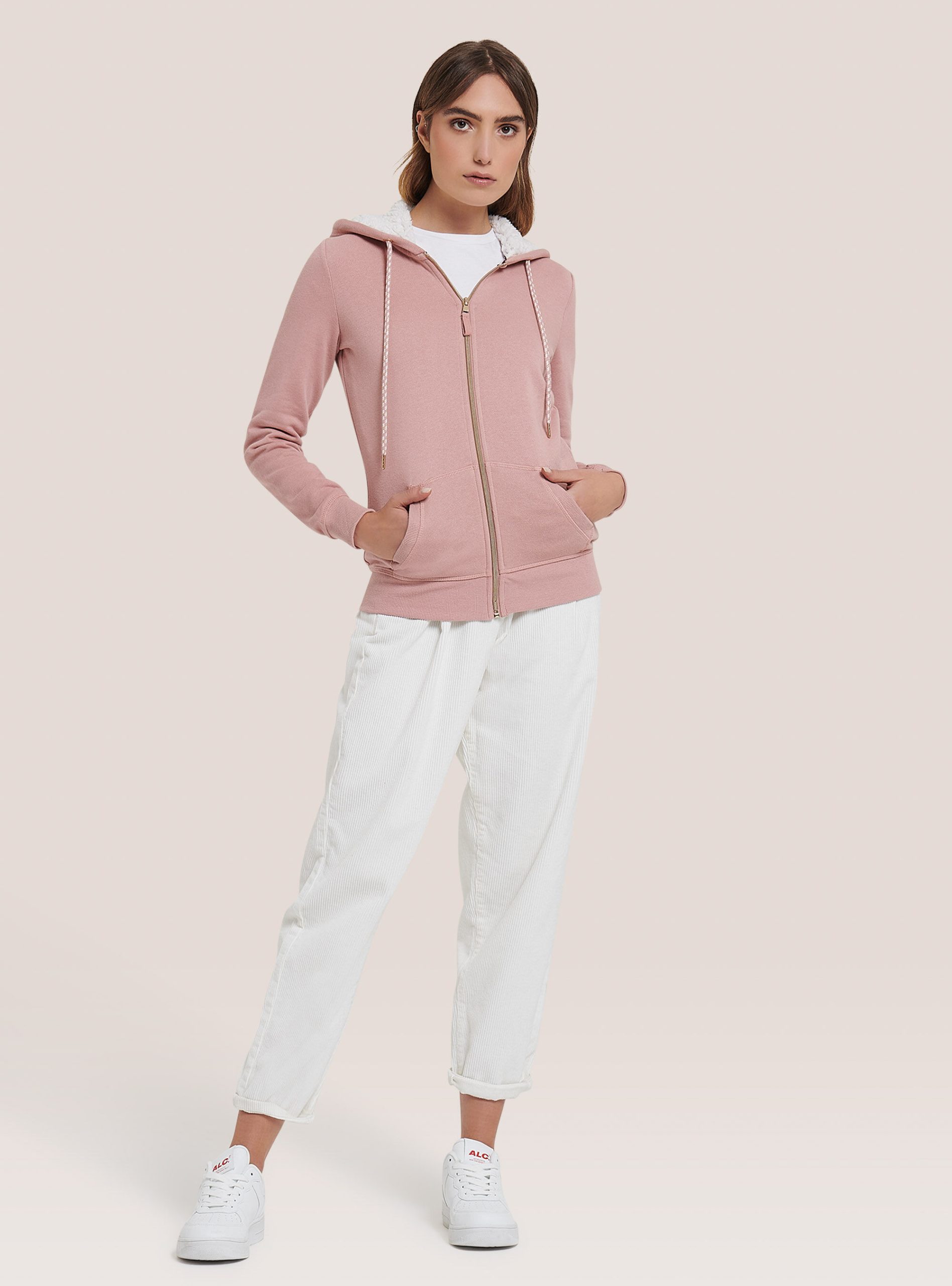 Sweatshirts Sonderrabatt Frauen Alcott C051 Pink Sweatshirt Mit Reißverschluss Und Kapuze Aus Kunstfell – 1